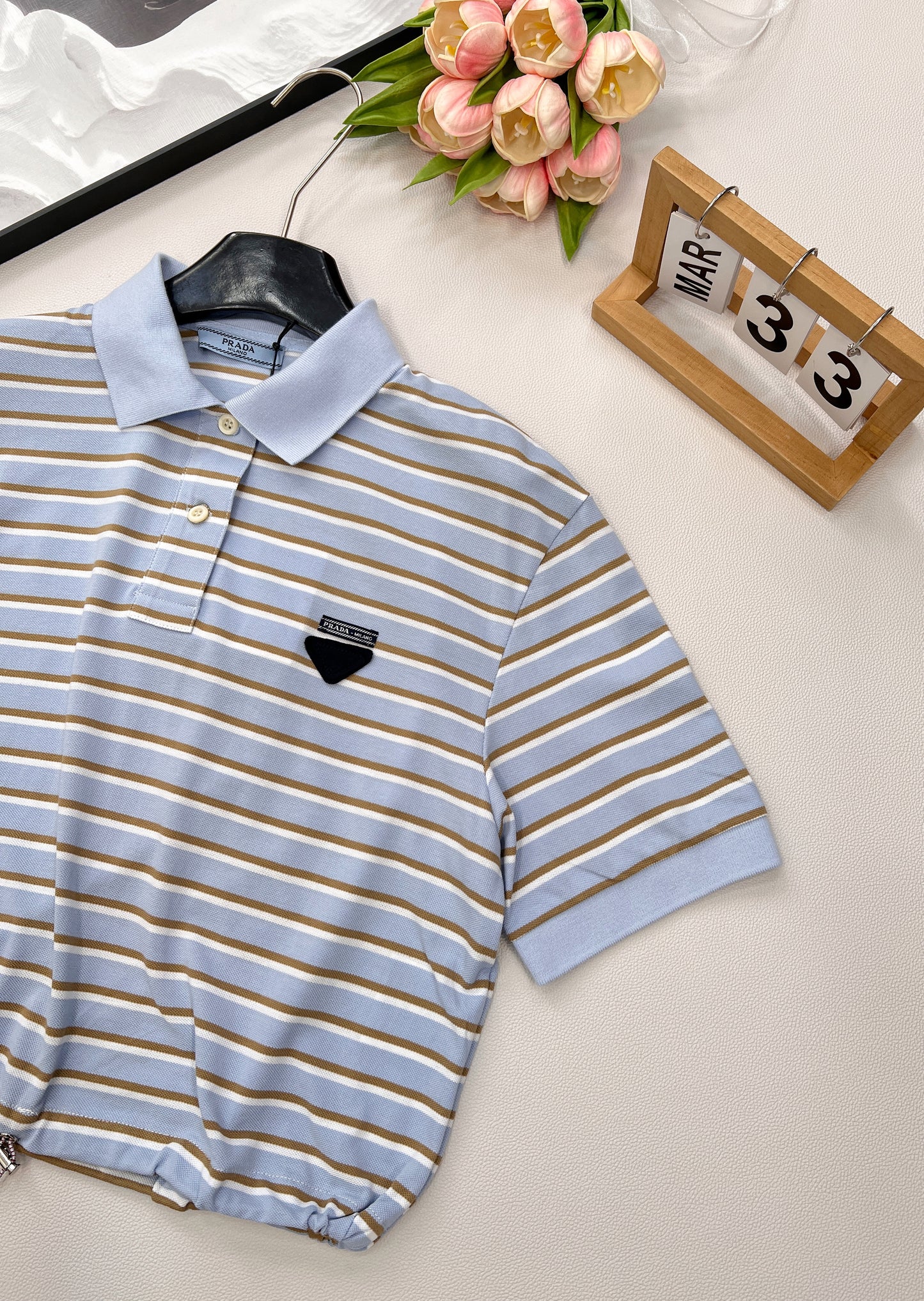 P 2025 new style lapel striped short-sleeved Polo shirt