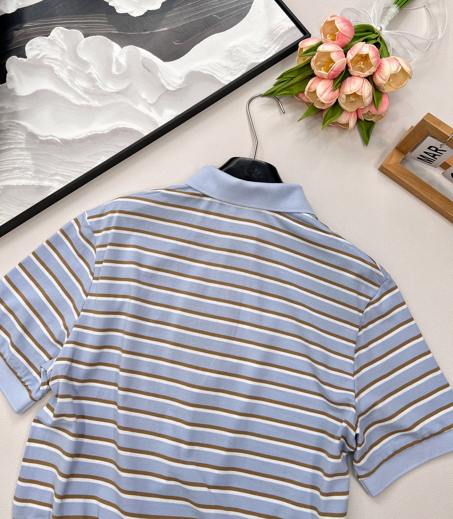 P 2025 new style lapel striped short-sleeved Polo shirt