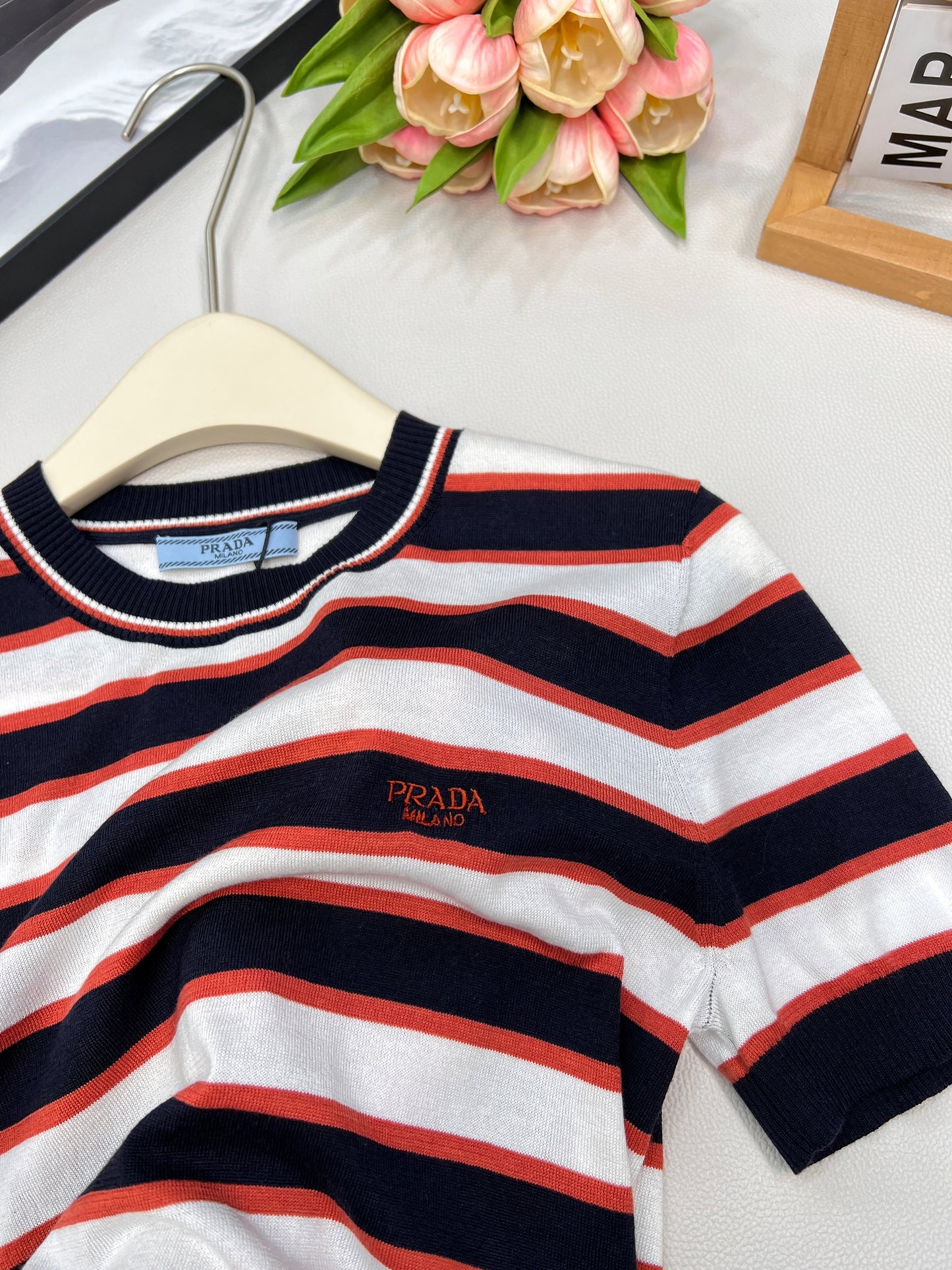 p 25Ss new spring and summer striped short-sleeved knitted top
