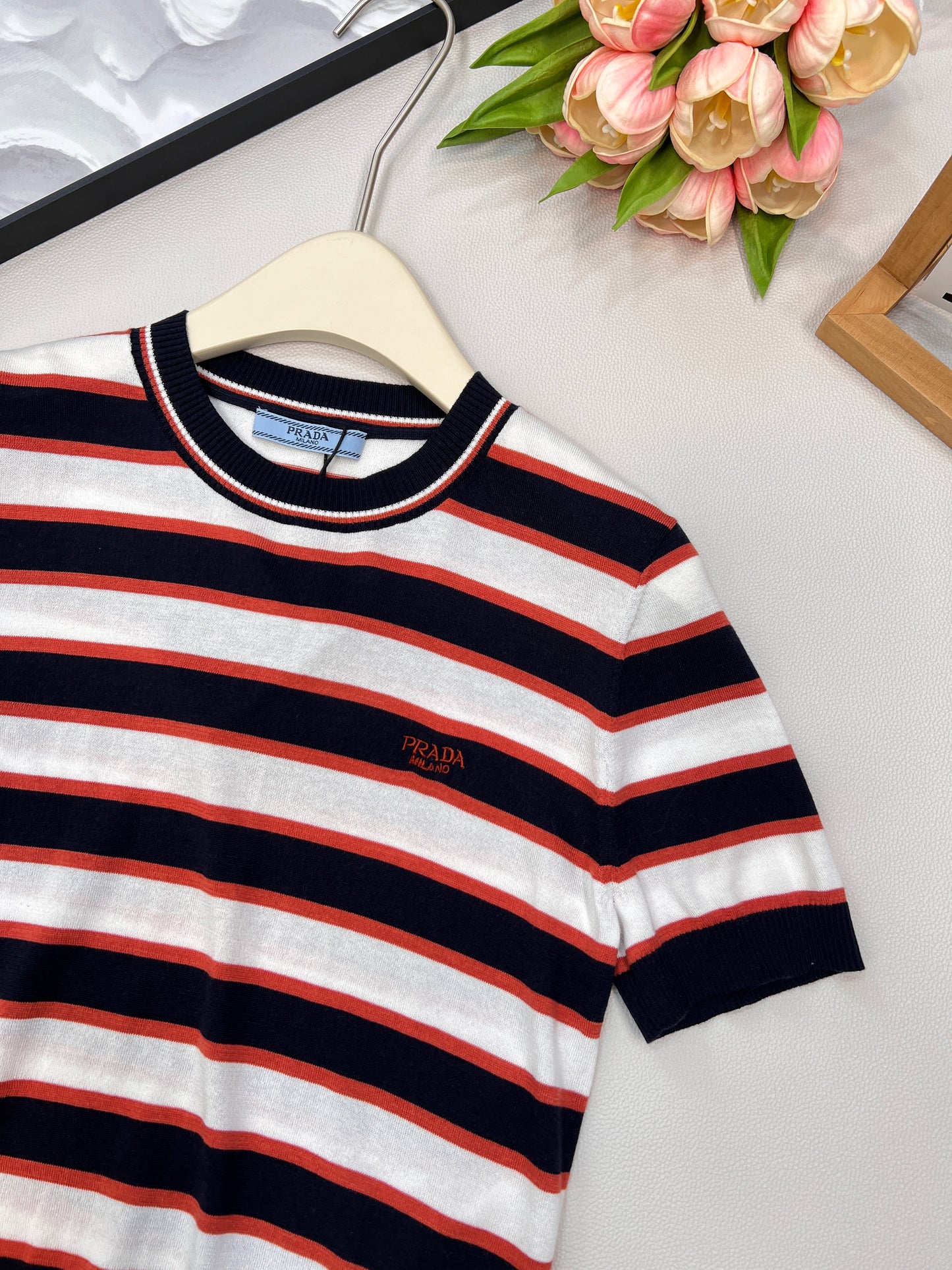 p 25Ss new spring and summer striped short-sleeved knitted top