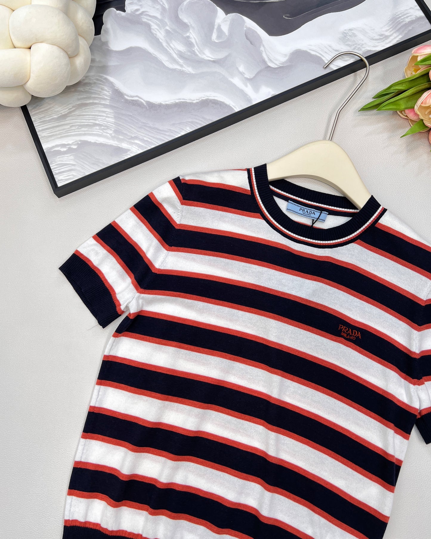 p 25Ss new spring and summer striped short-sleeved knitted top