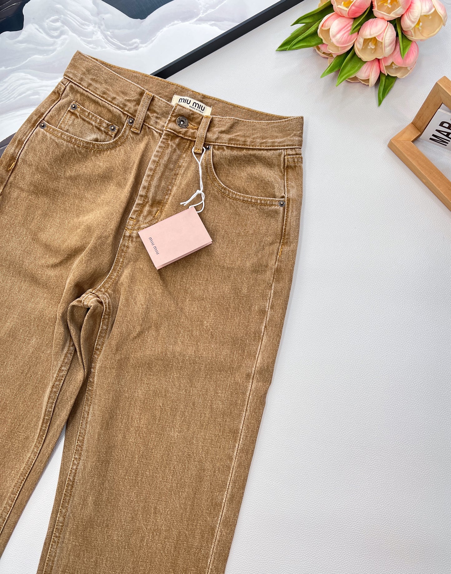 M 25 New style three-dimensional logo straight high waist slim all-match jeans