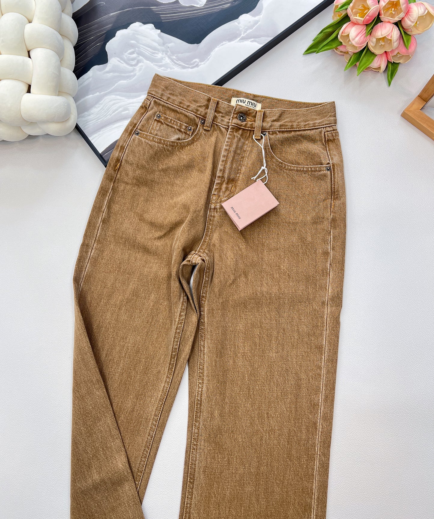 M 25 New style three-dimensional logo straight high waist slim all-match jeans