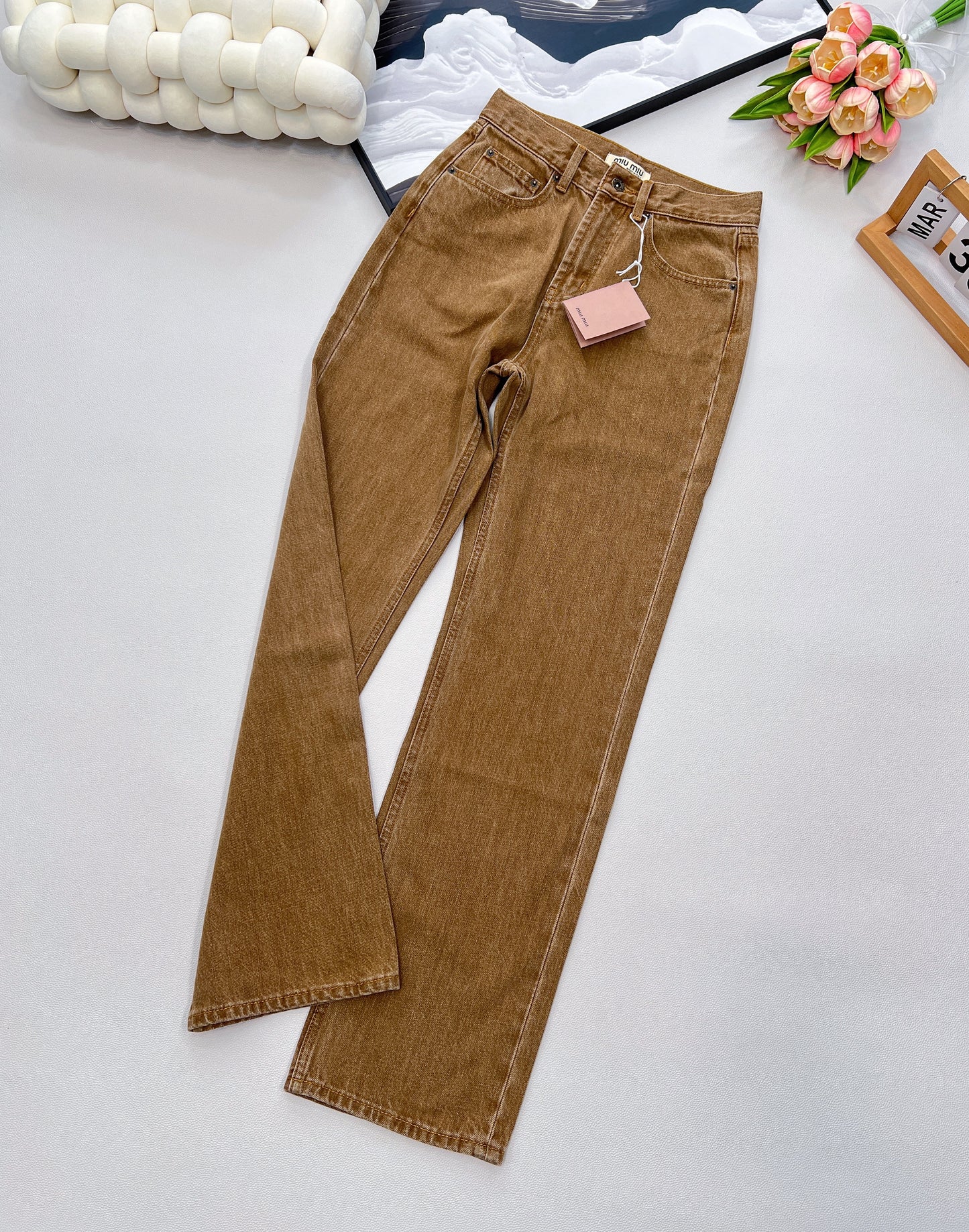 M 25 New style three-dimensional logo straight high waist slim all-match jeans