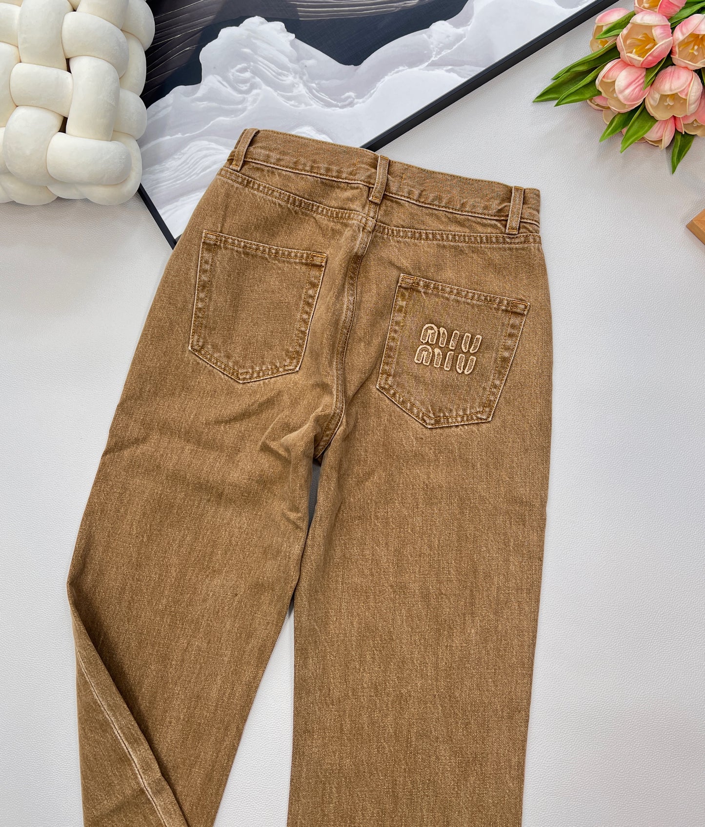 M 25 New style three-dimensional logo straight high waist slim all-match jeans