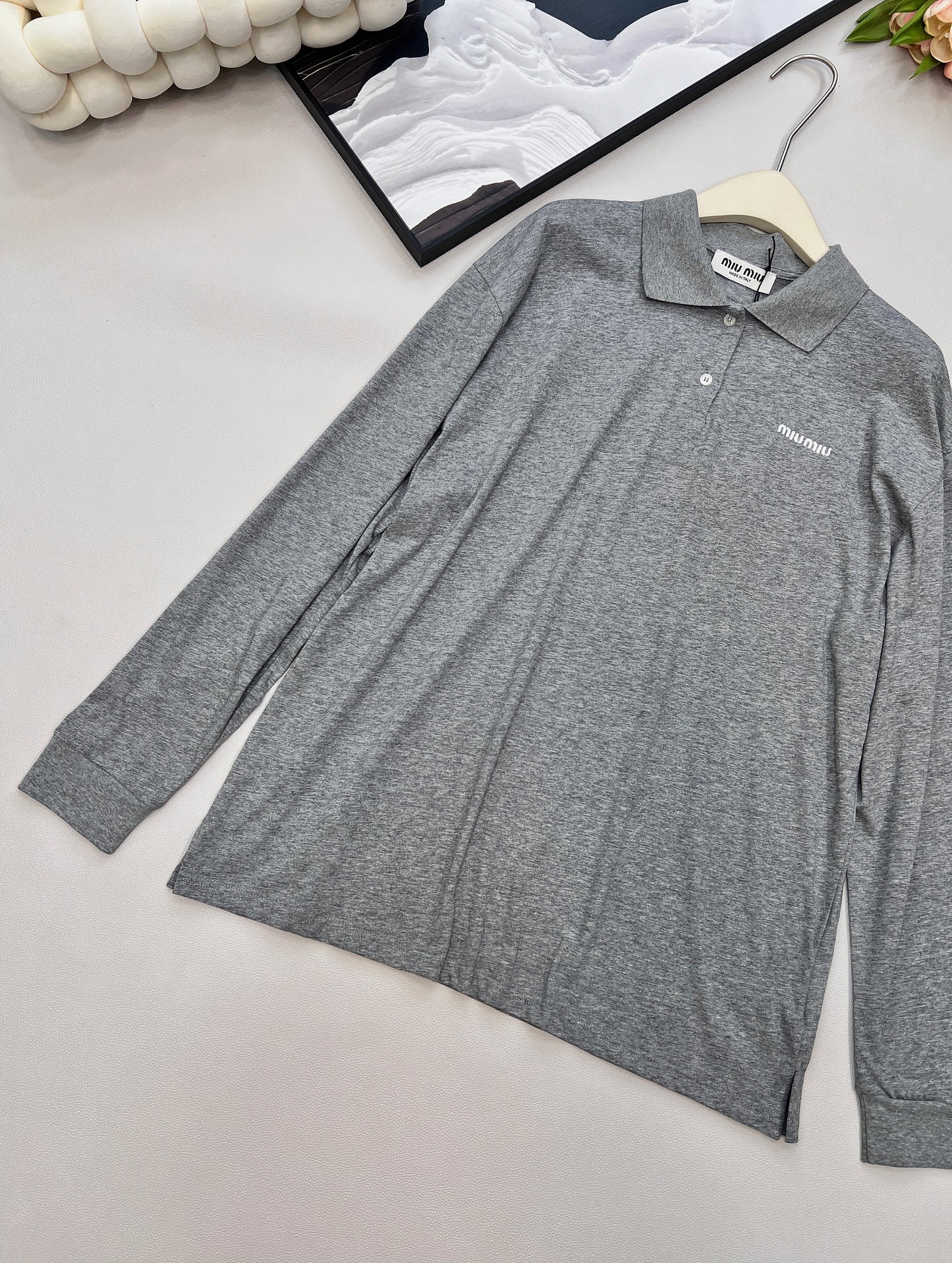 M 25 Letter Logo Embroidery Polo Neck Long Sleeve