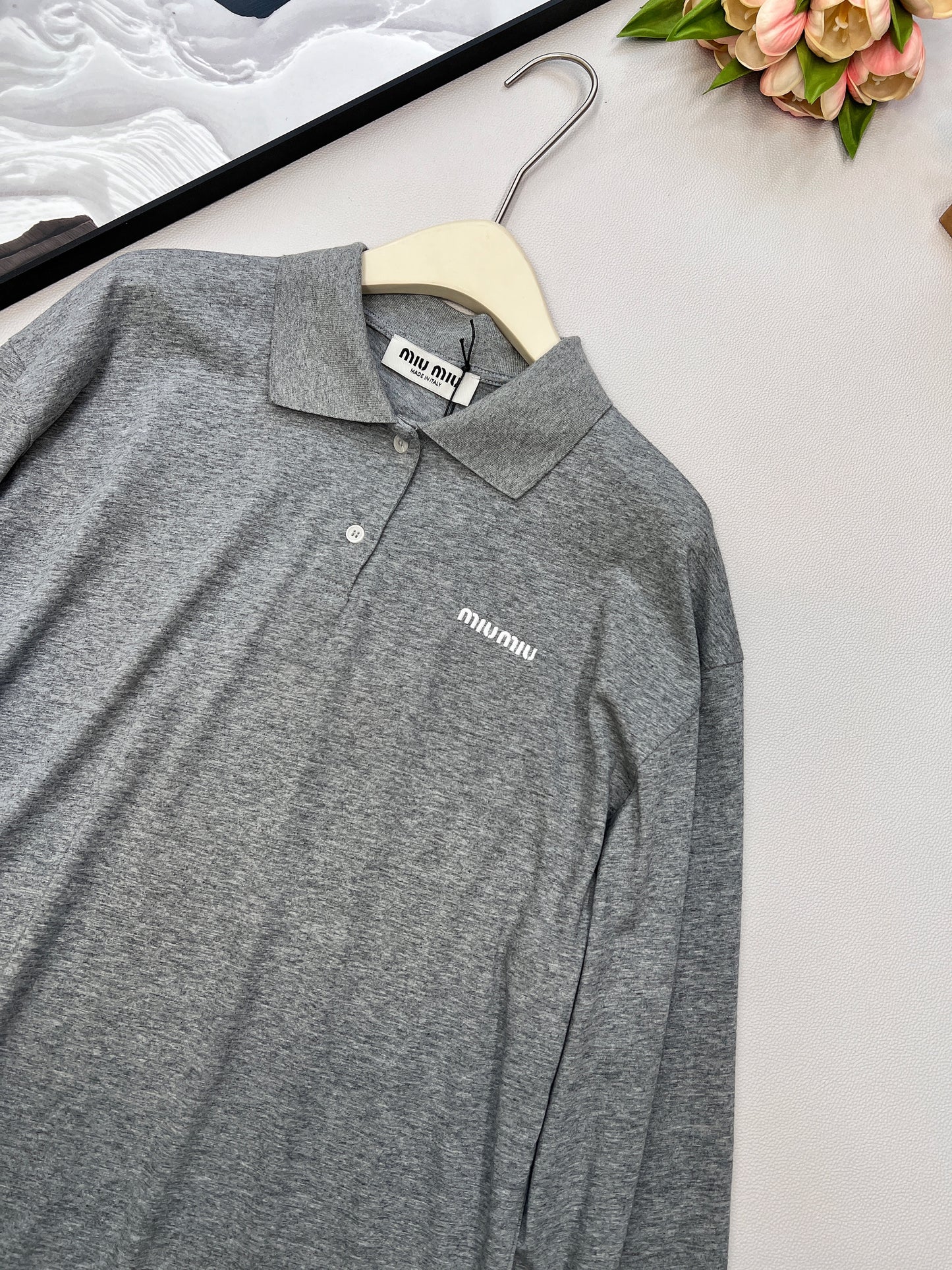 M 25 Letter Logo Embroidery Polo Neck Long Sleeve