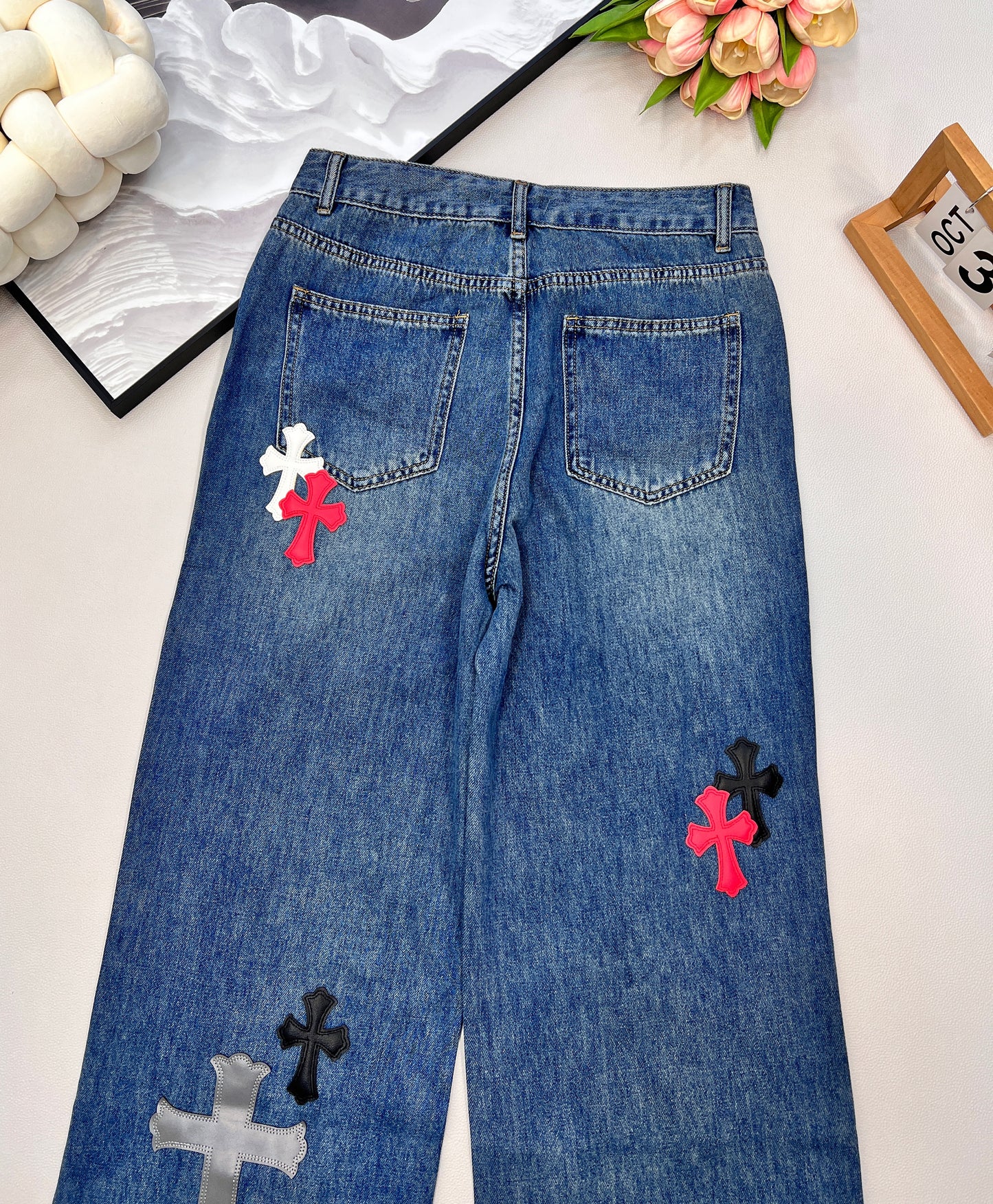 CH 25 New Cross Leather Logo Metal Straight-Leg Jeans