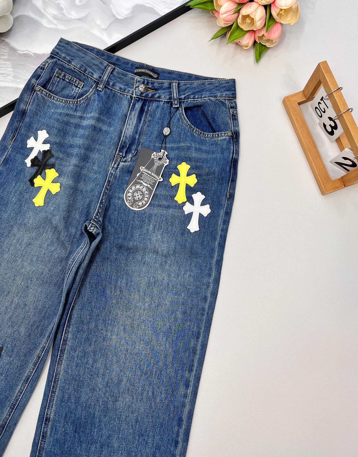 CH 25 New Cross Leather Logo Metal Straight-Leg Jeans