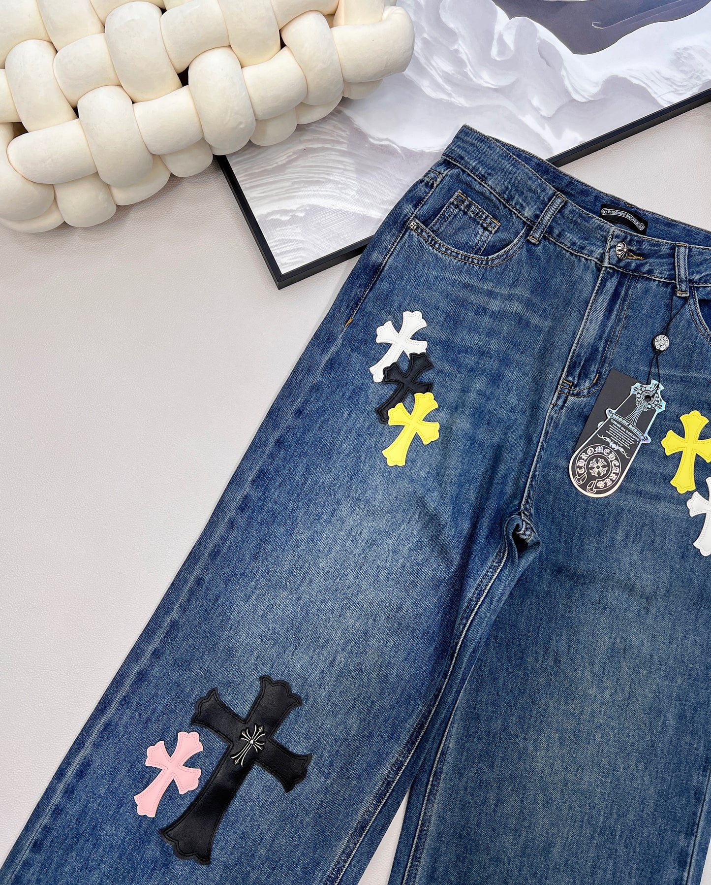 CH 25 New Cross Leather Logo Metal Straight-Leg Jeans