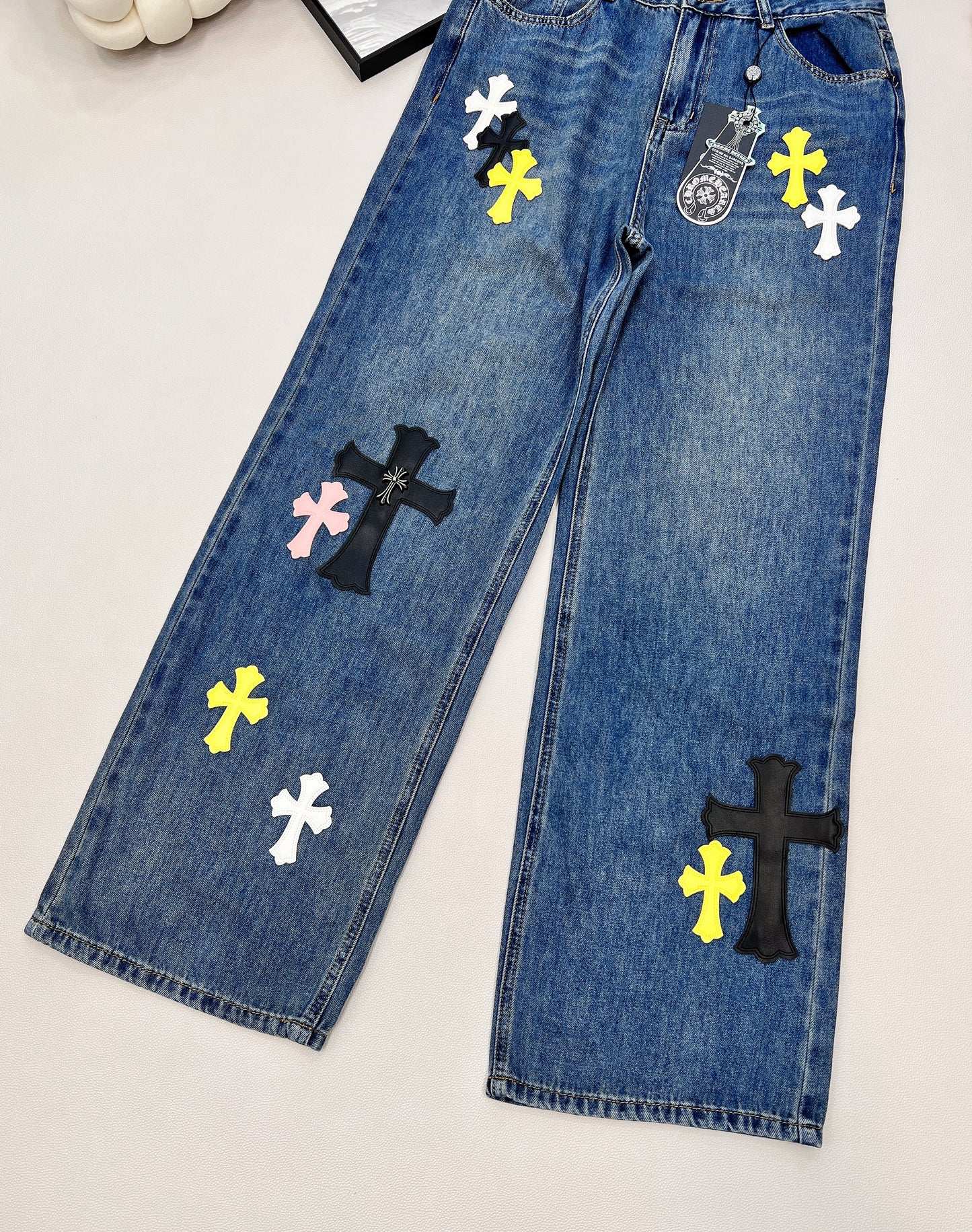 CH 25 New Cross Leather Logo Metal Straight-Leg Jeans
