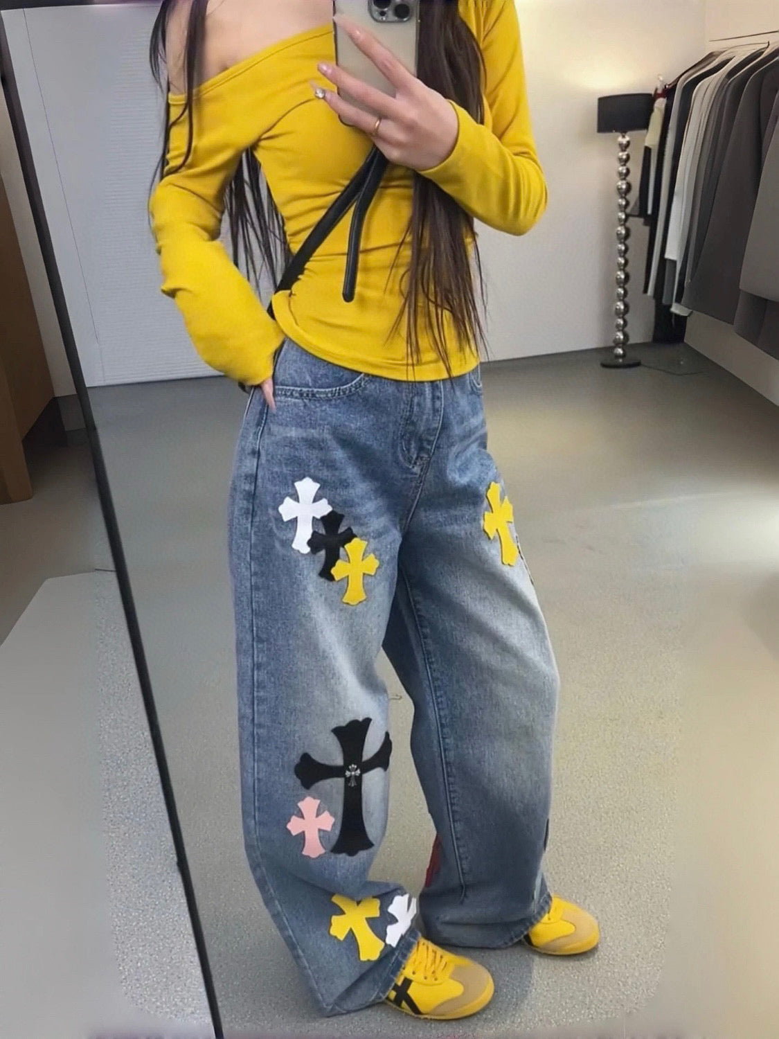 CH 25 New Cross Leather Logo Metal Straight-Leg Jeans