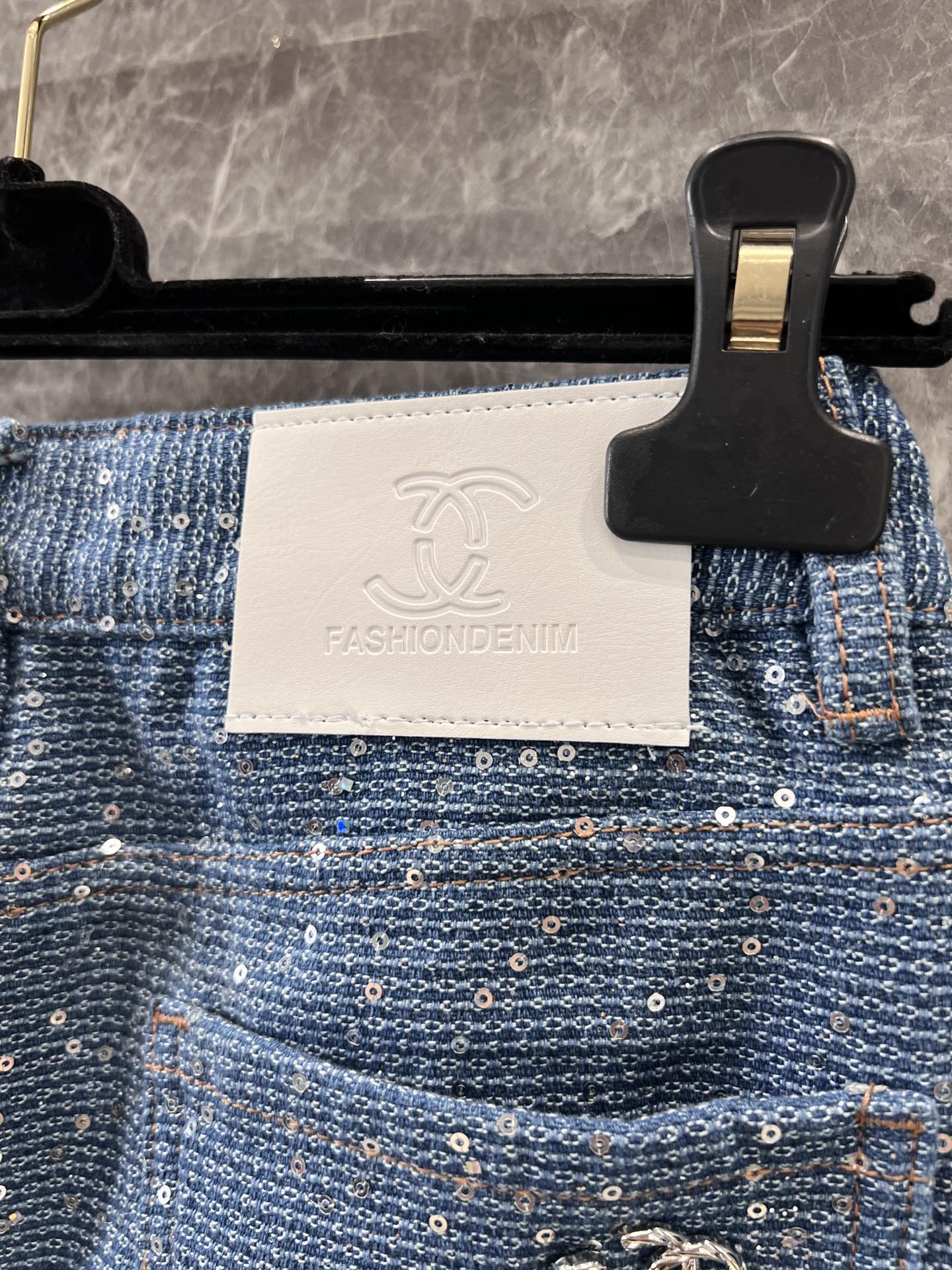 C 25Ss spring and summer new Heavy duty sequin denim half skirt