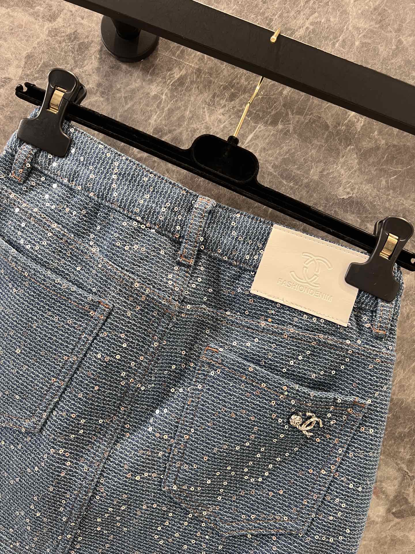 C 25Ss spring and summer new Heavy duty sequin denim half skirt
