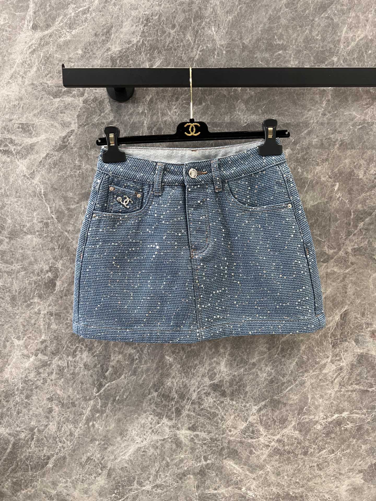 C 25Ss spring and summer new Heavy duty sequin denim half skirt