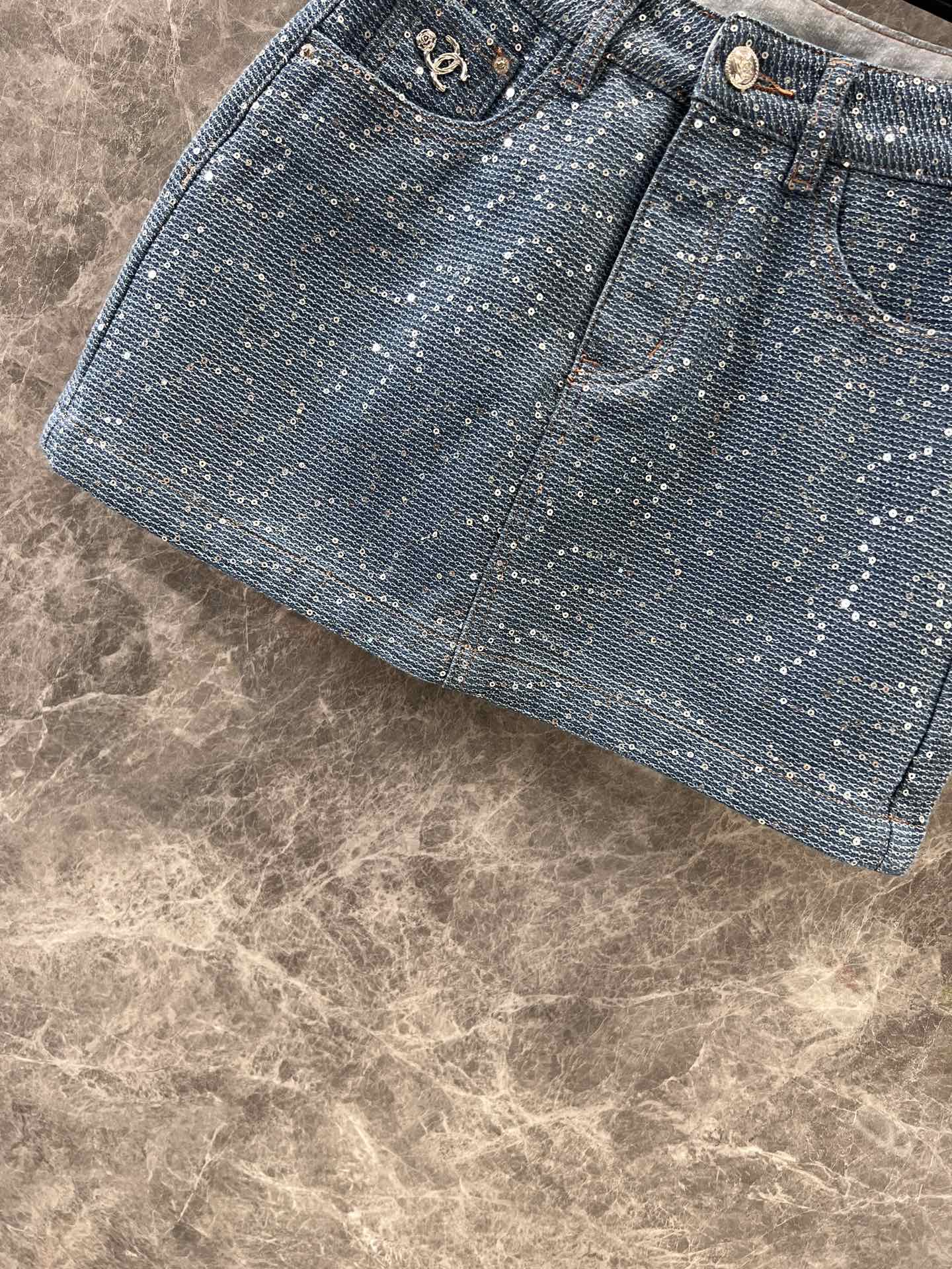 C 25Ss spring and summer new Heavy duty sequin denim half skirt