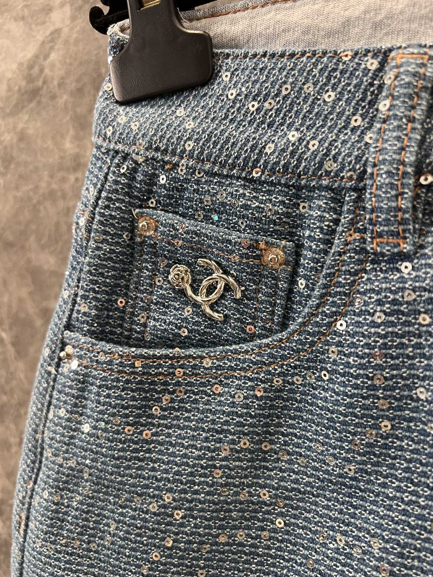 C 25Ss spring and summer new Heavy duty sequin denim half skirt