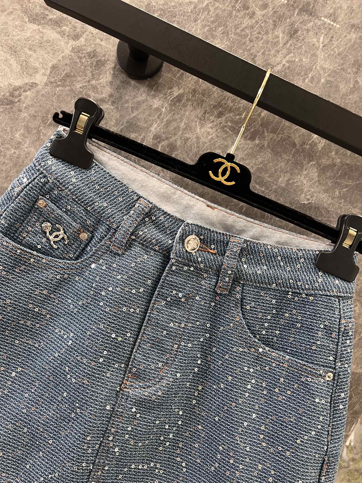 C 25Ss spring and summer new Heavy duty sequin denim half skirt
