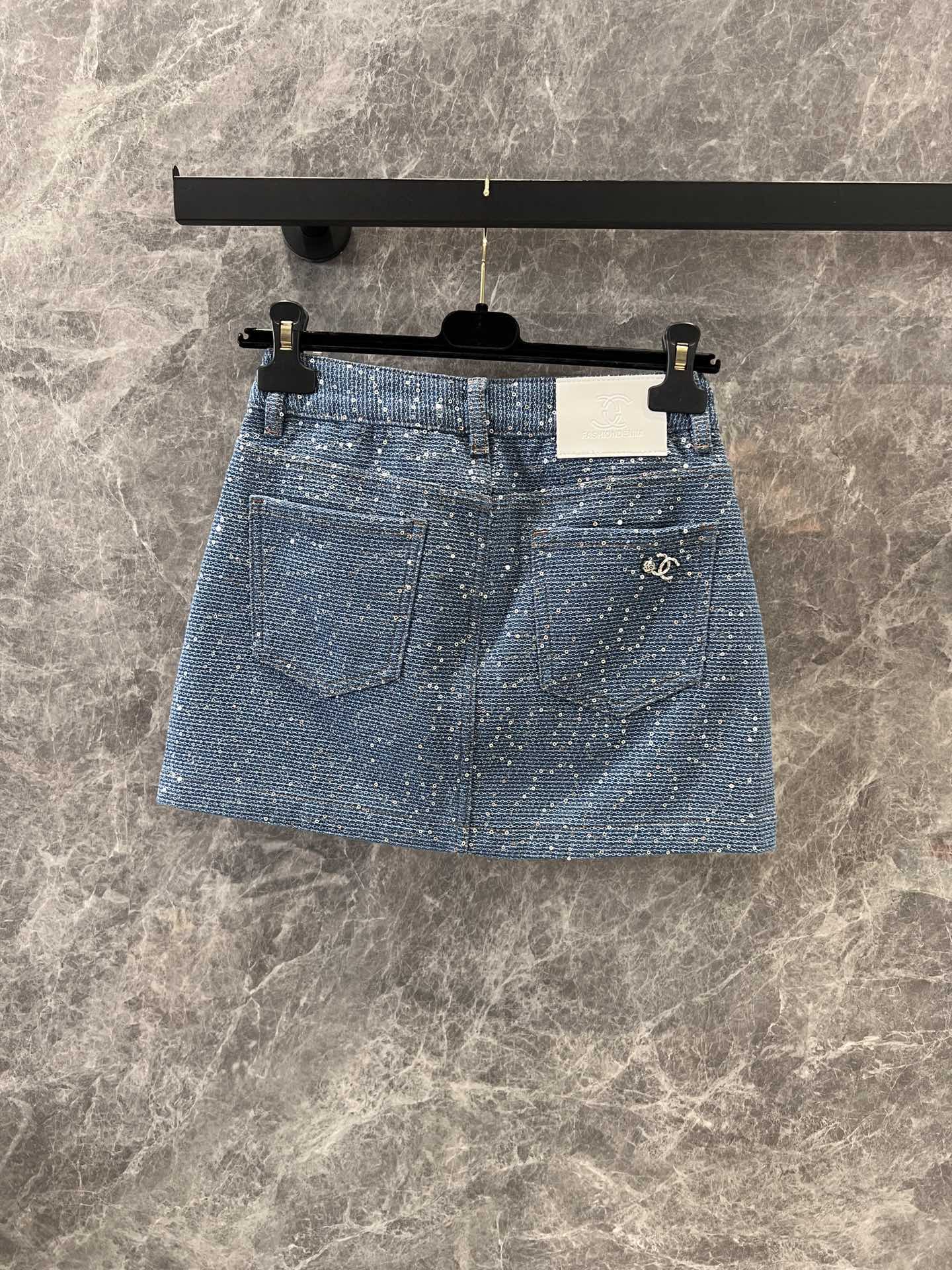 C 25Ss spring and summer new Heavy duty sequin denim half skirt