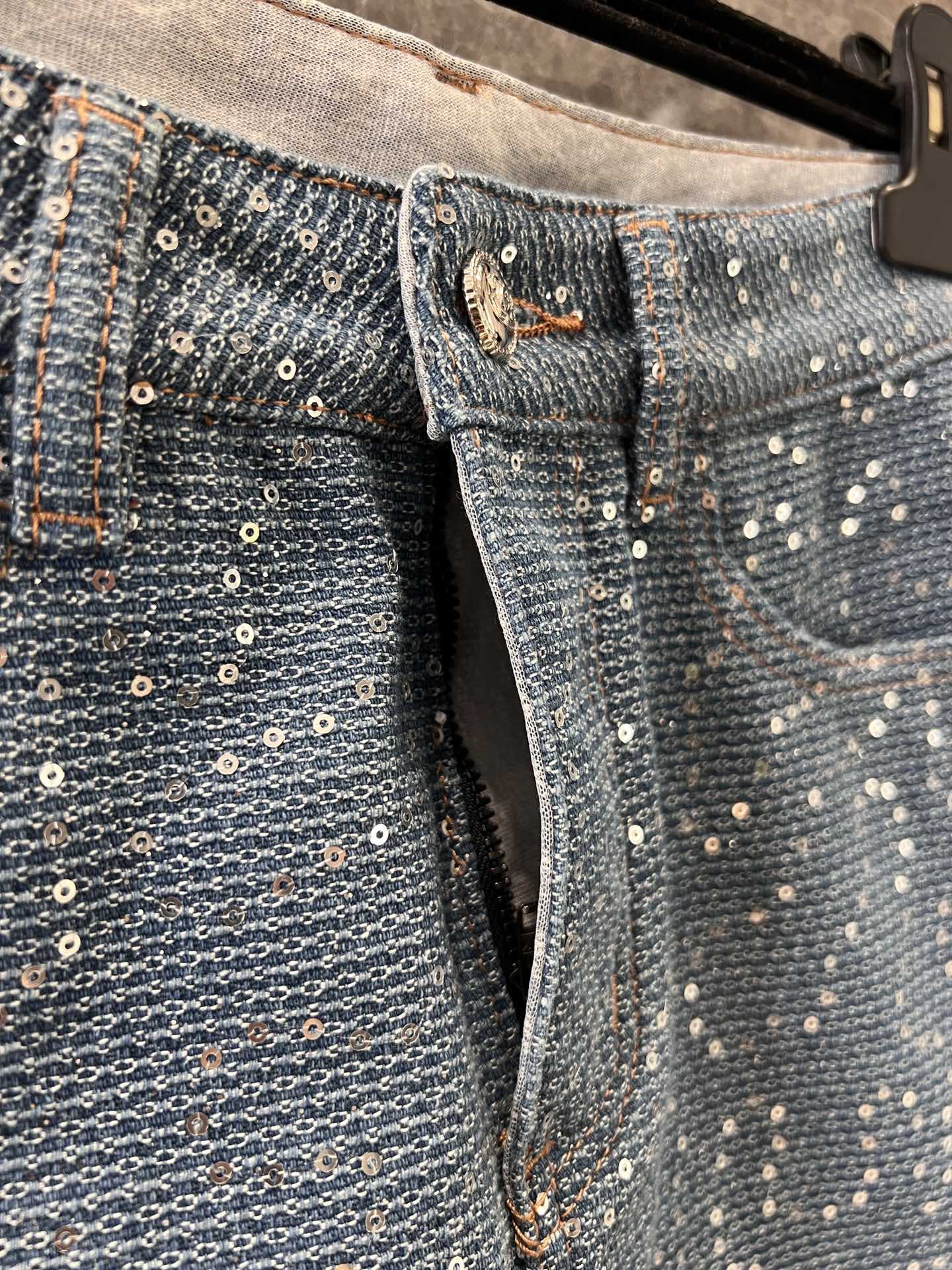 C 25Ss spring and summer new Heavy duty sequin denim half skirt