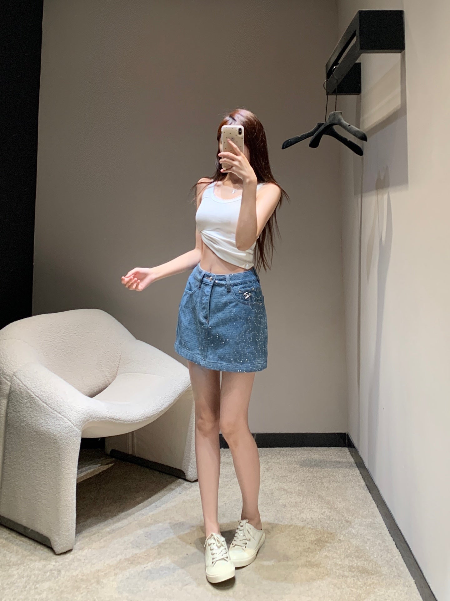 C 25Ss spring and summer new Heavy duty sequin denim half skirt