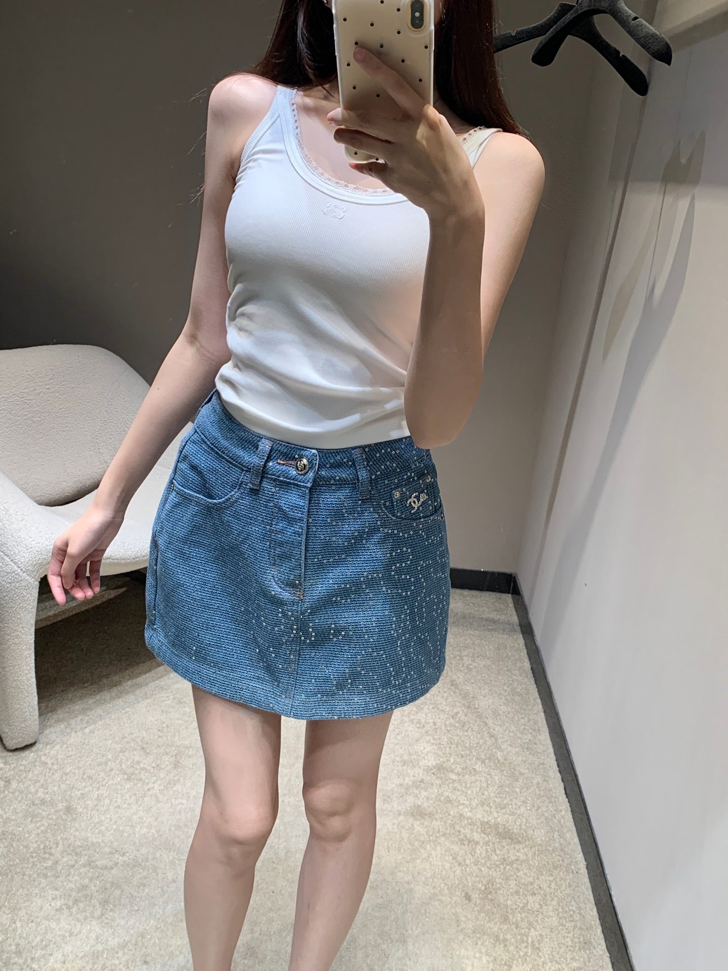 C 25Ss spring and summer new Heavy duty sequin denim half skirt