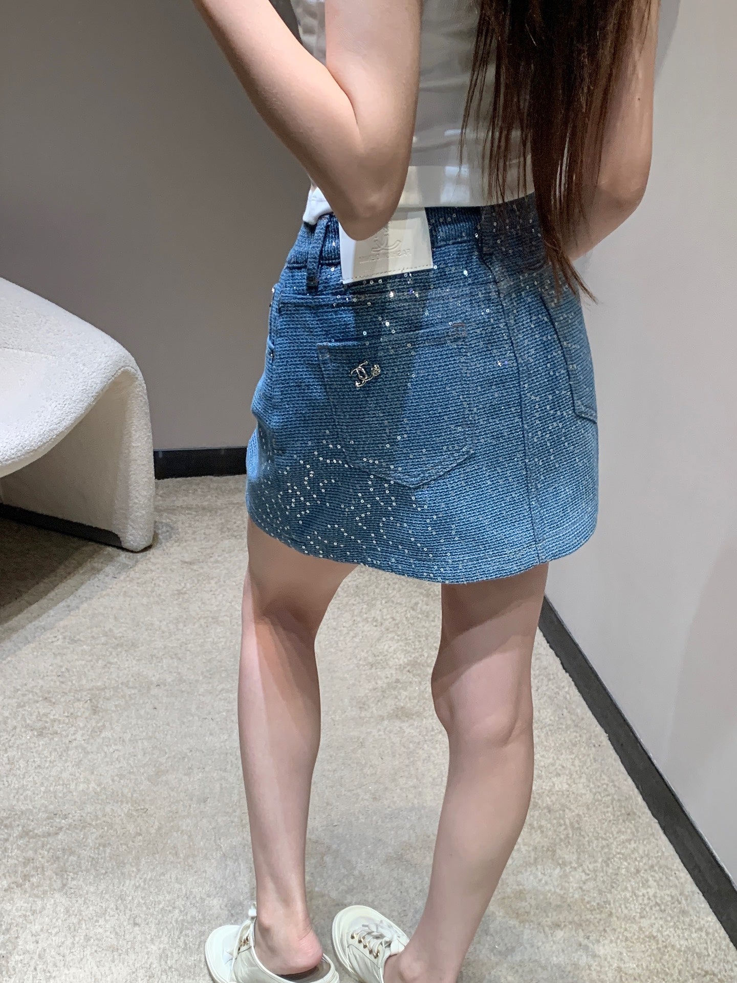 C 25Ss spring and summer new Heavy duty sequin denim half skirt