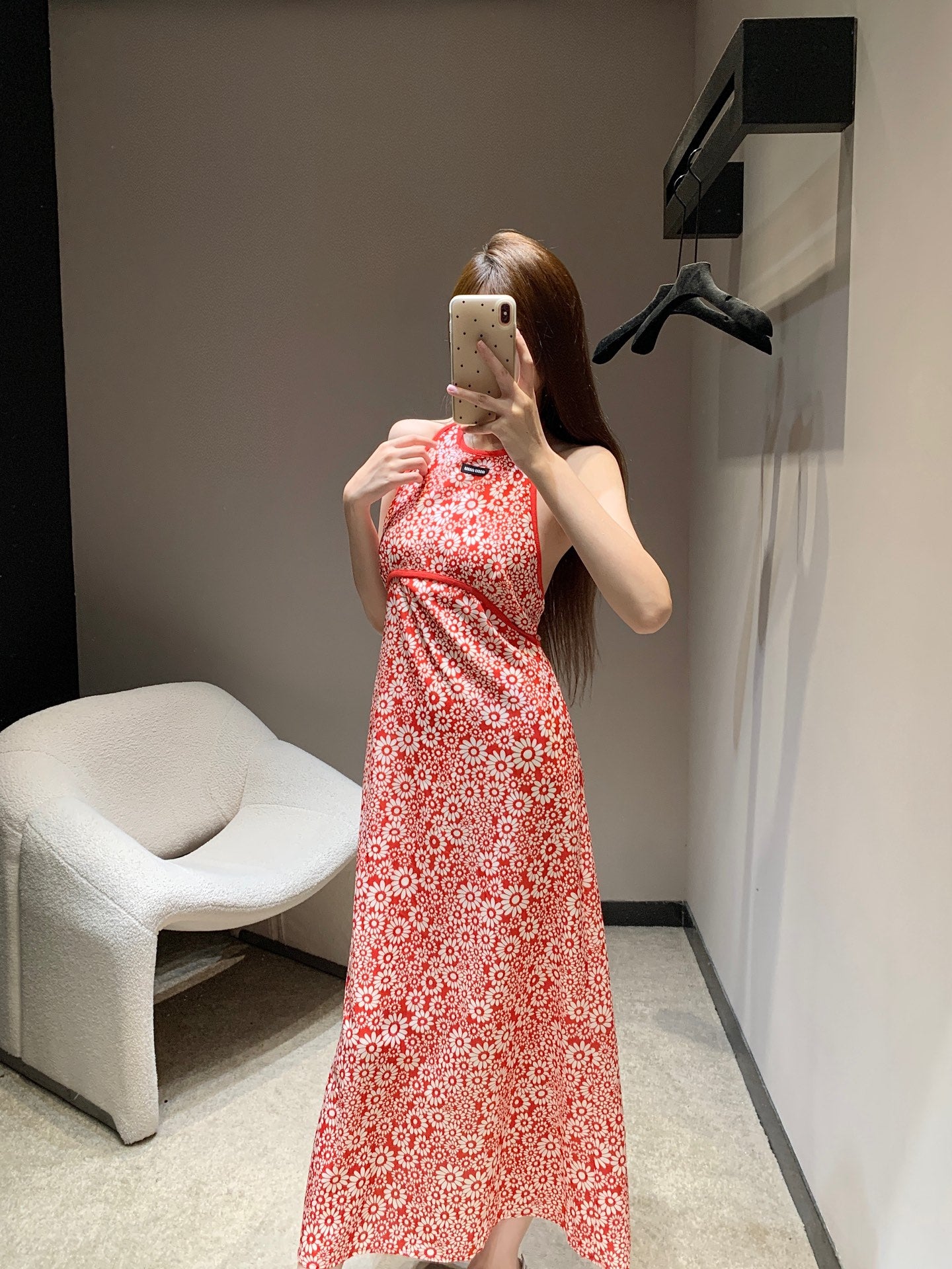 M 25 new spring and summer red floral halter dress