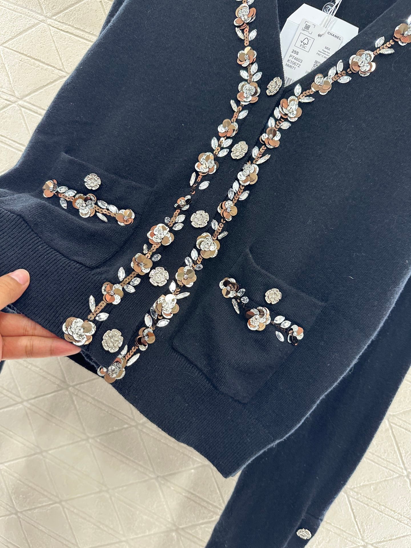 C 25 Beaded flower knitted cardigan