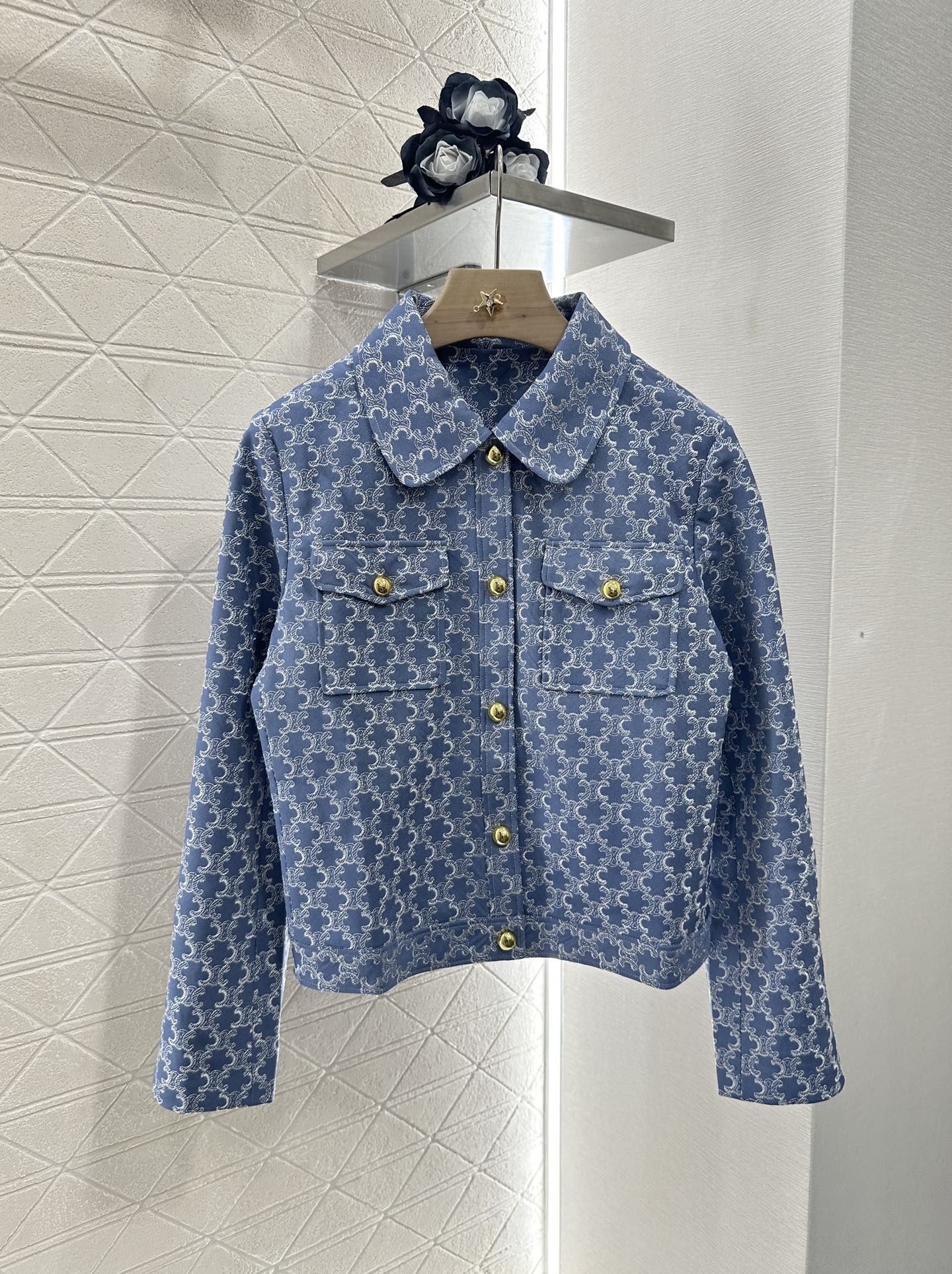 CE 2025 new embroidered denim lapel jacket skirt suit