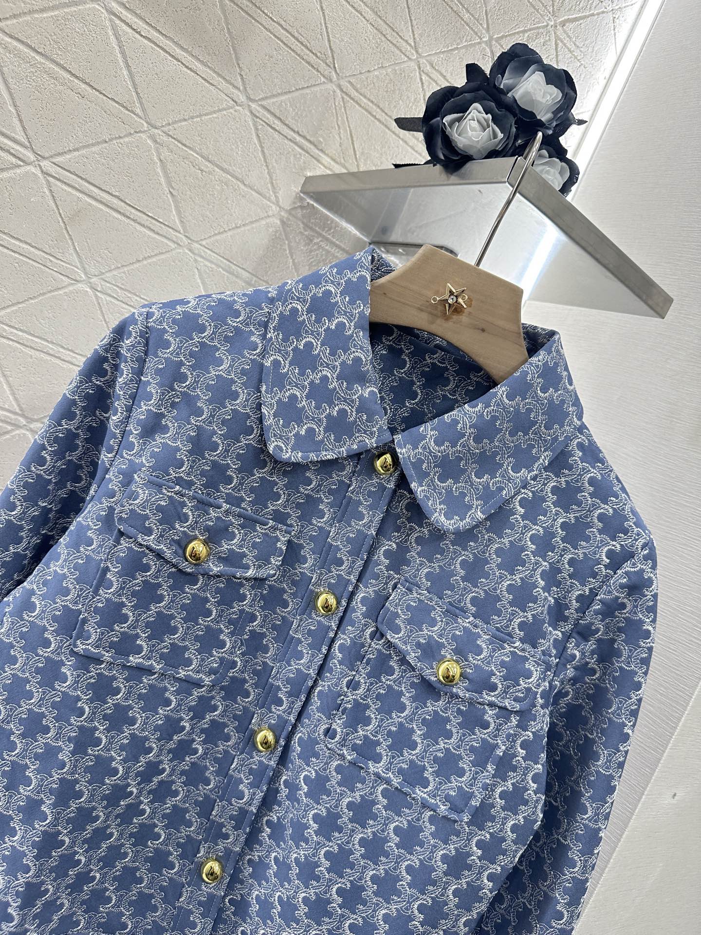 CE 2025 new embroidered denim lapel jacket skirt suit