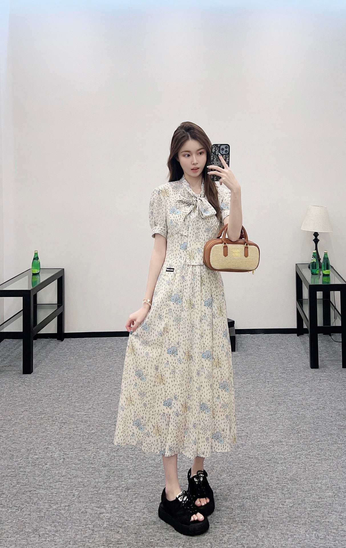 M 25 Tie Lace Cuffs Floral Long Dress