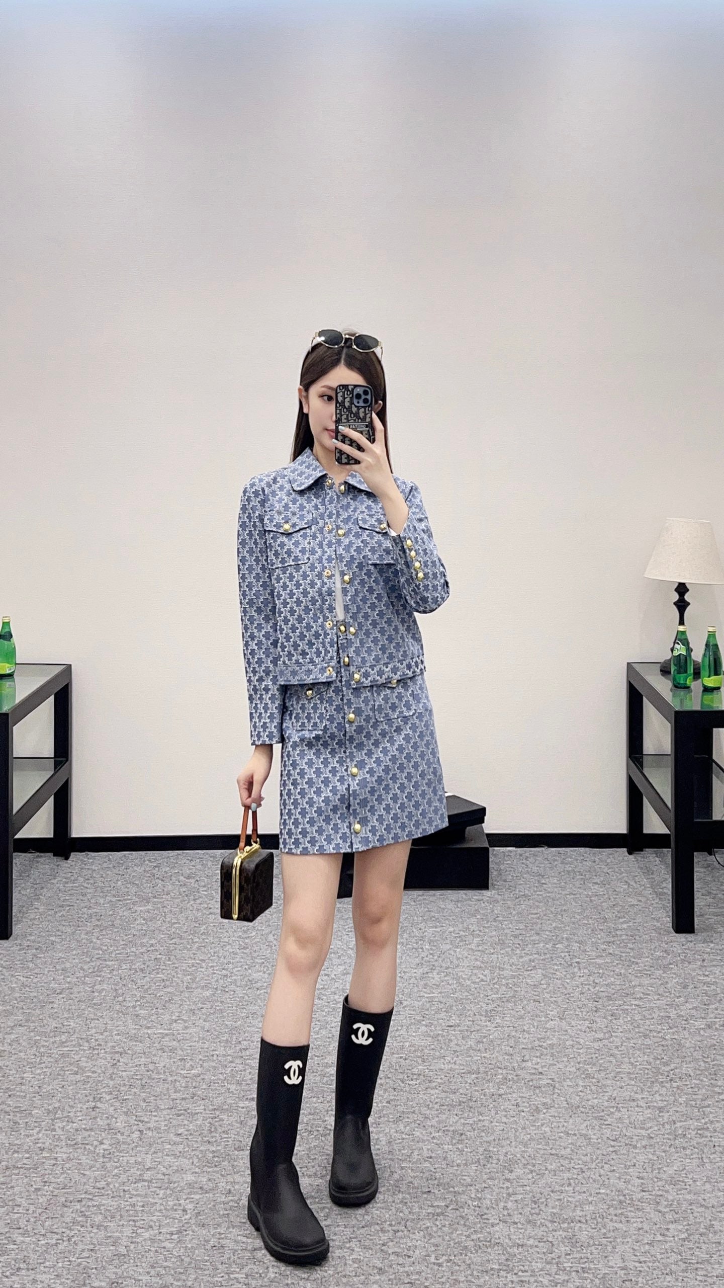 CE 2025 new embroidered denim lapel jacket skirt suit