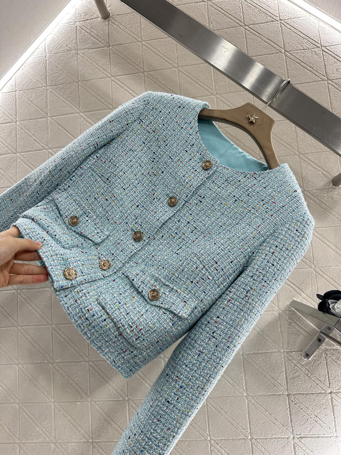 C 25 NEW Tweed Colorful Dot Coat