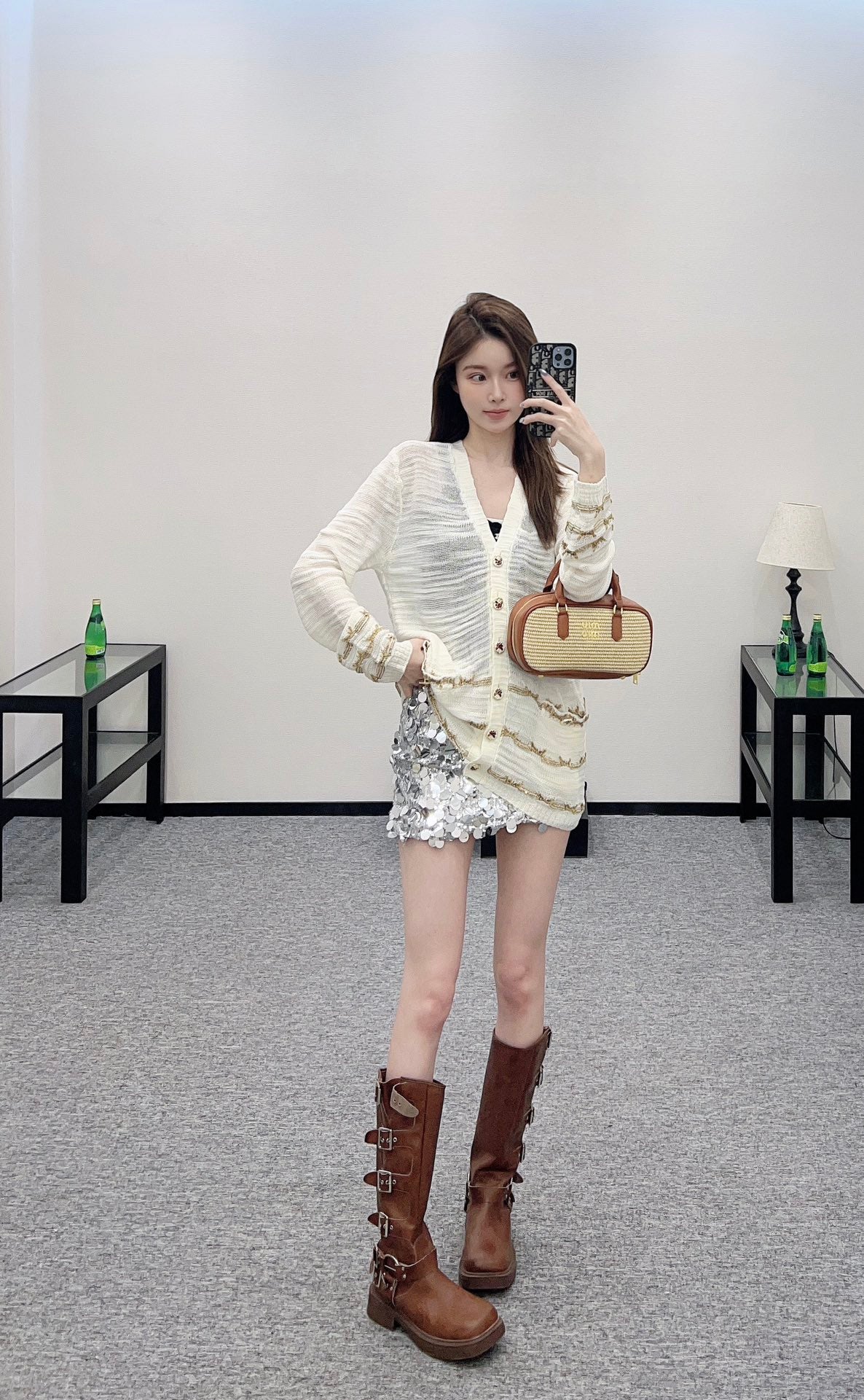 C 25 Gold thread embroidered hem knitted cardigan