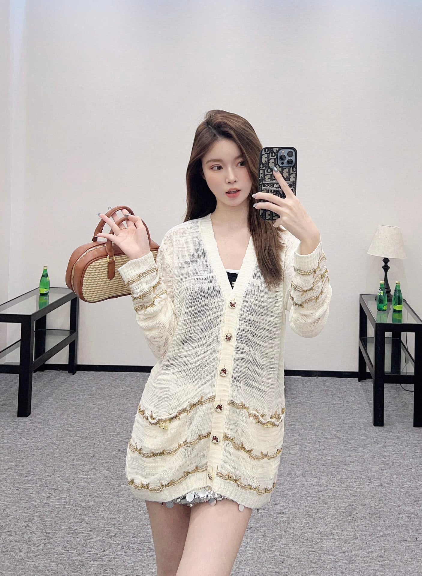 C 25 Gold thread embroidered hem knitted cardigan