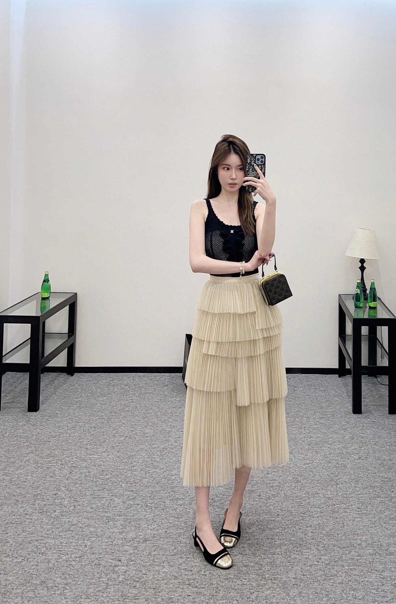 D 25 High waist cake multi-layer long gauze skirt