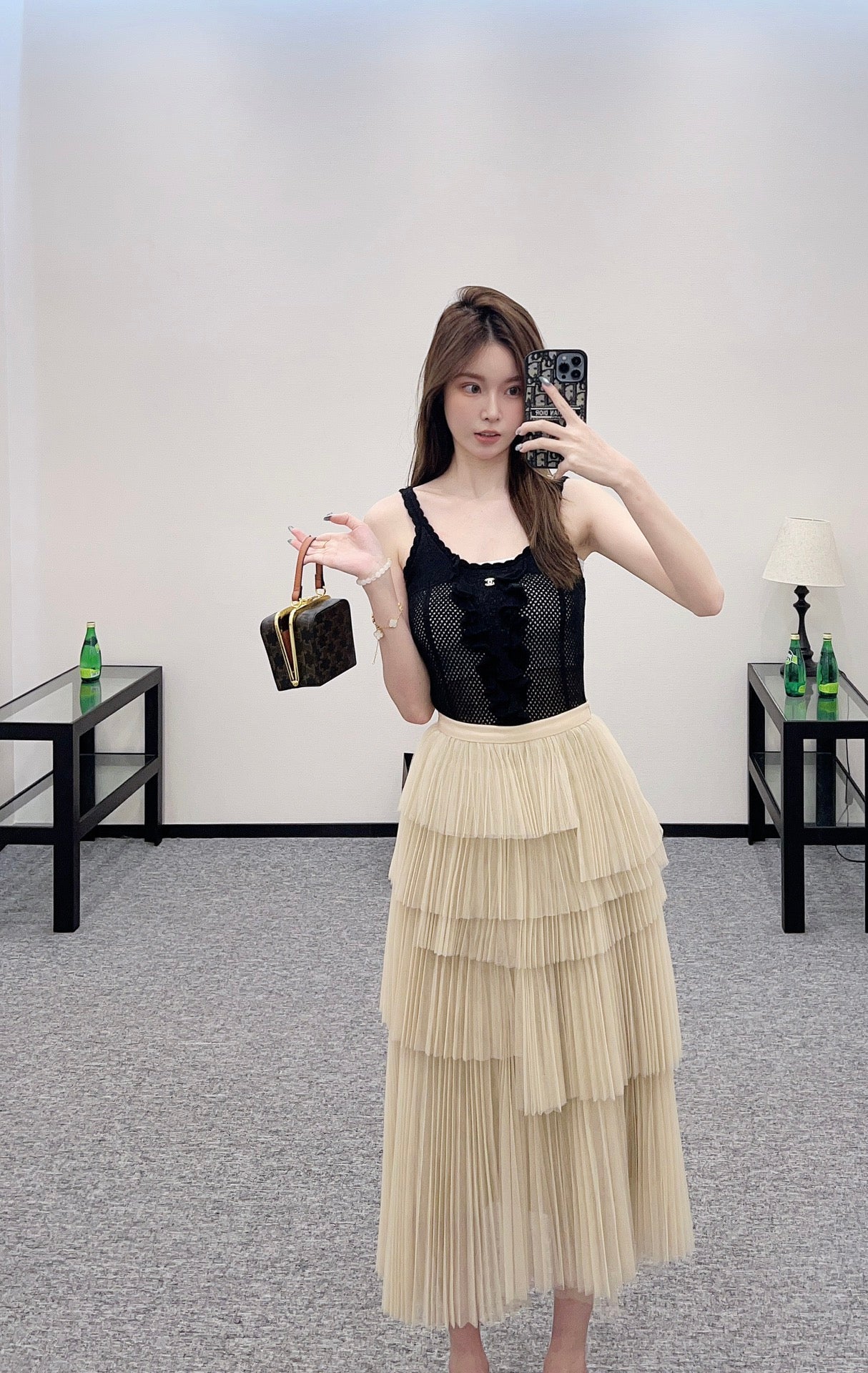 D 25 High waist cake multi-layer long gauze skirt