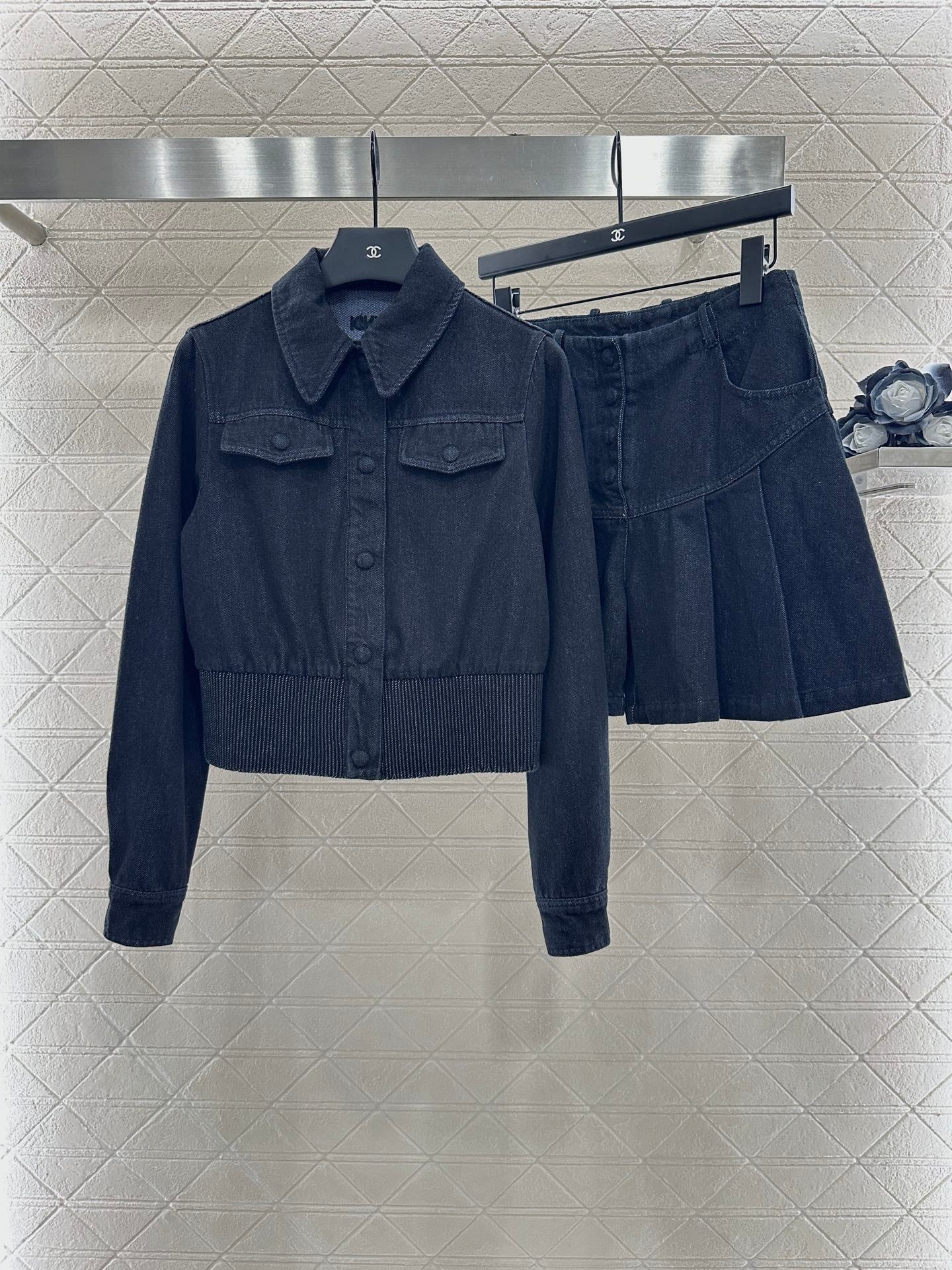F 25 Retro Denim Jacket and Skirt Set