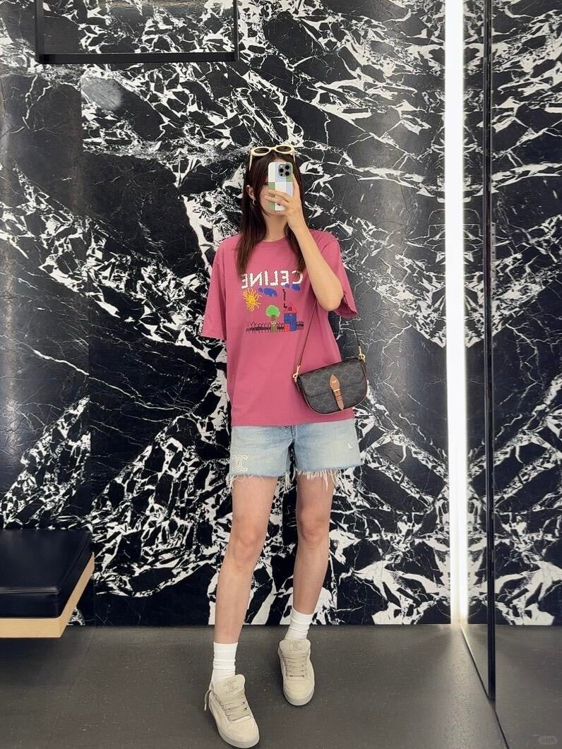 CE 25 Spring and Summer new style, childlike graffiti print round neck short-sleeved T-shirt!
