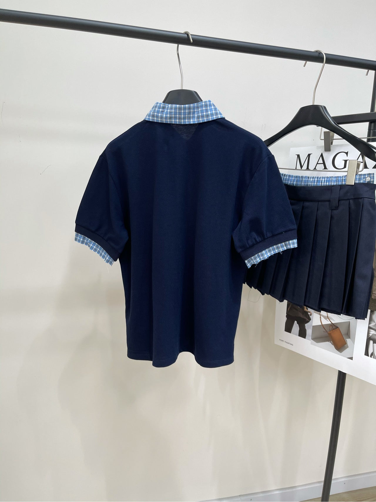 M 25ss Checkered blue two-piece short-sleeved polo shirt