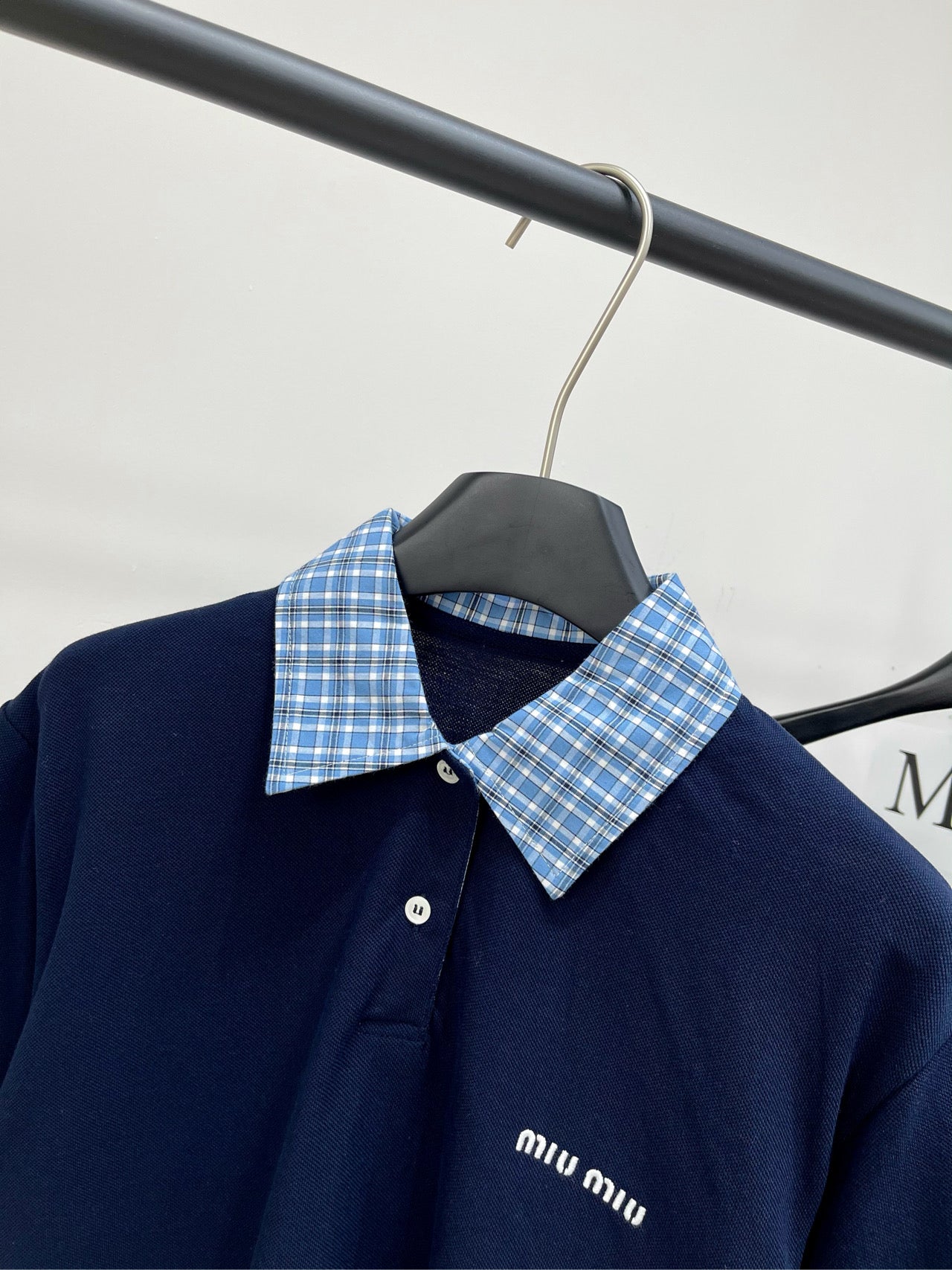 M 25ss Checkered blue two-piece short-sleeved polo shirt