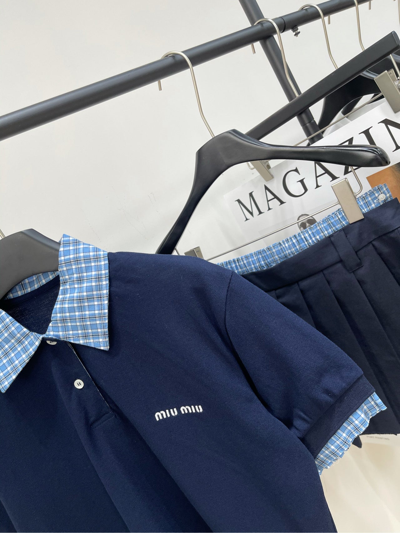 M 25ss Checkered blue two-piece short-sleeved polo shirt