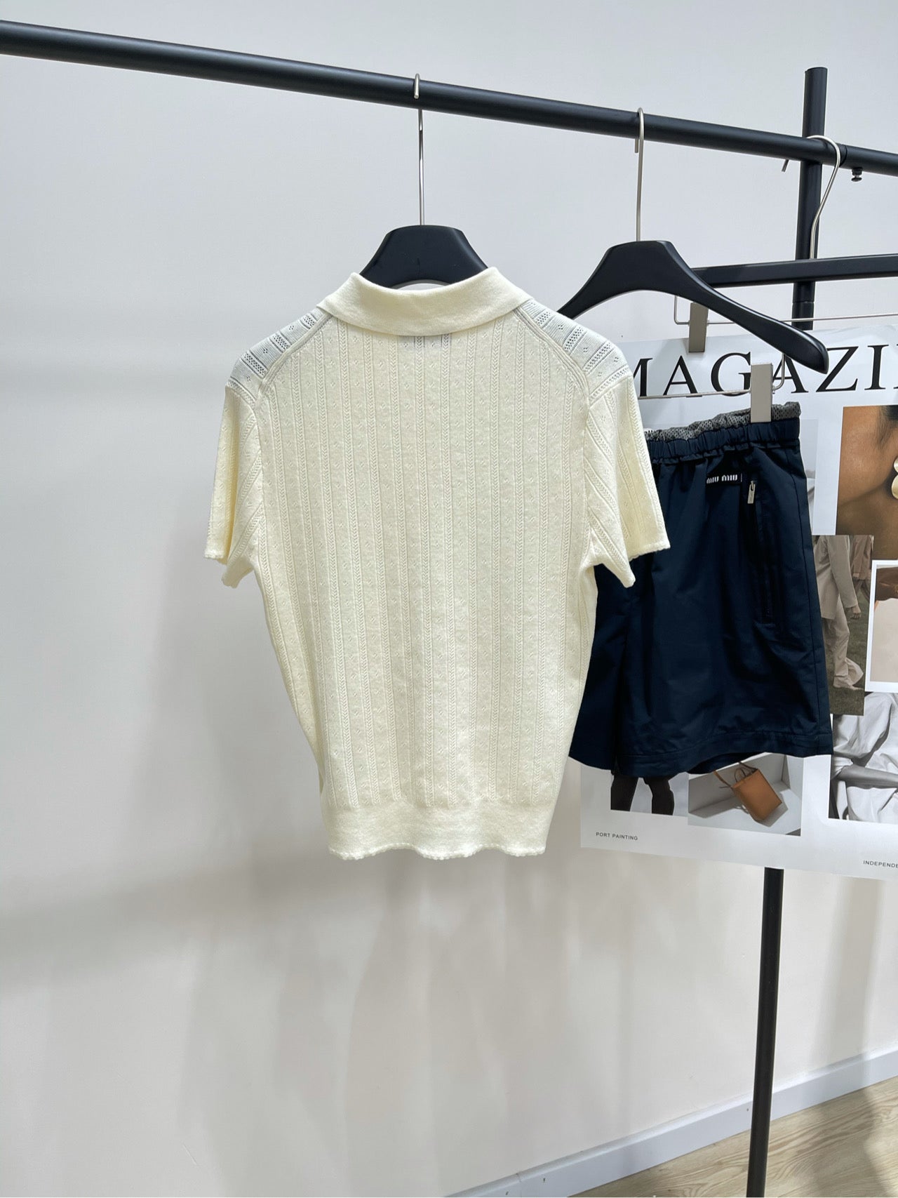 M 25Ss early spring new letters logo beige short-sleeved knit polo shirt