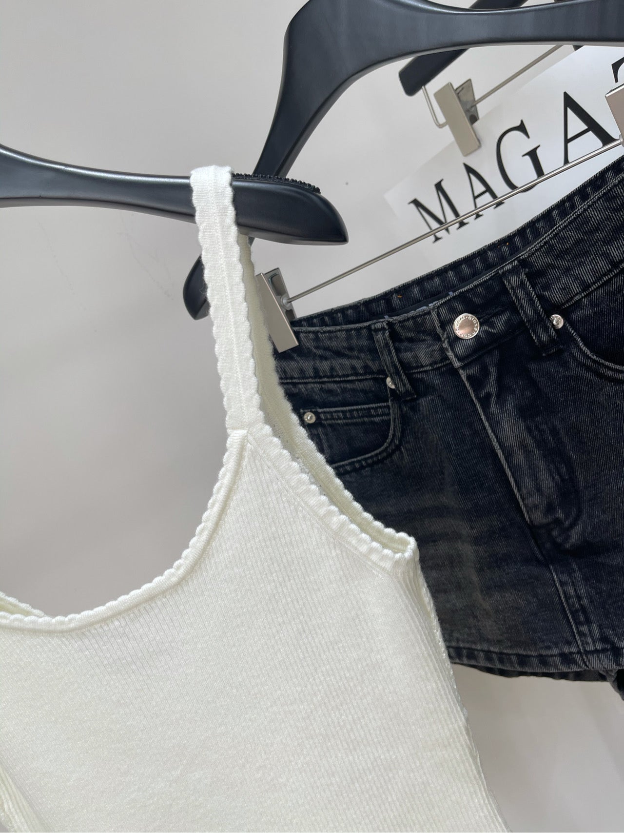 M 25 white logo deep V knitted camisole