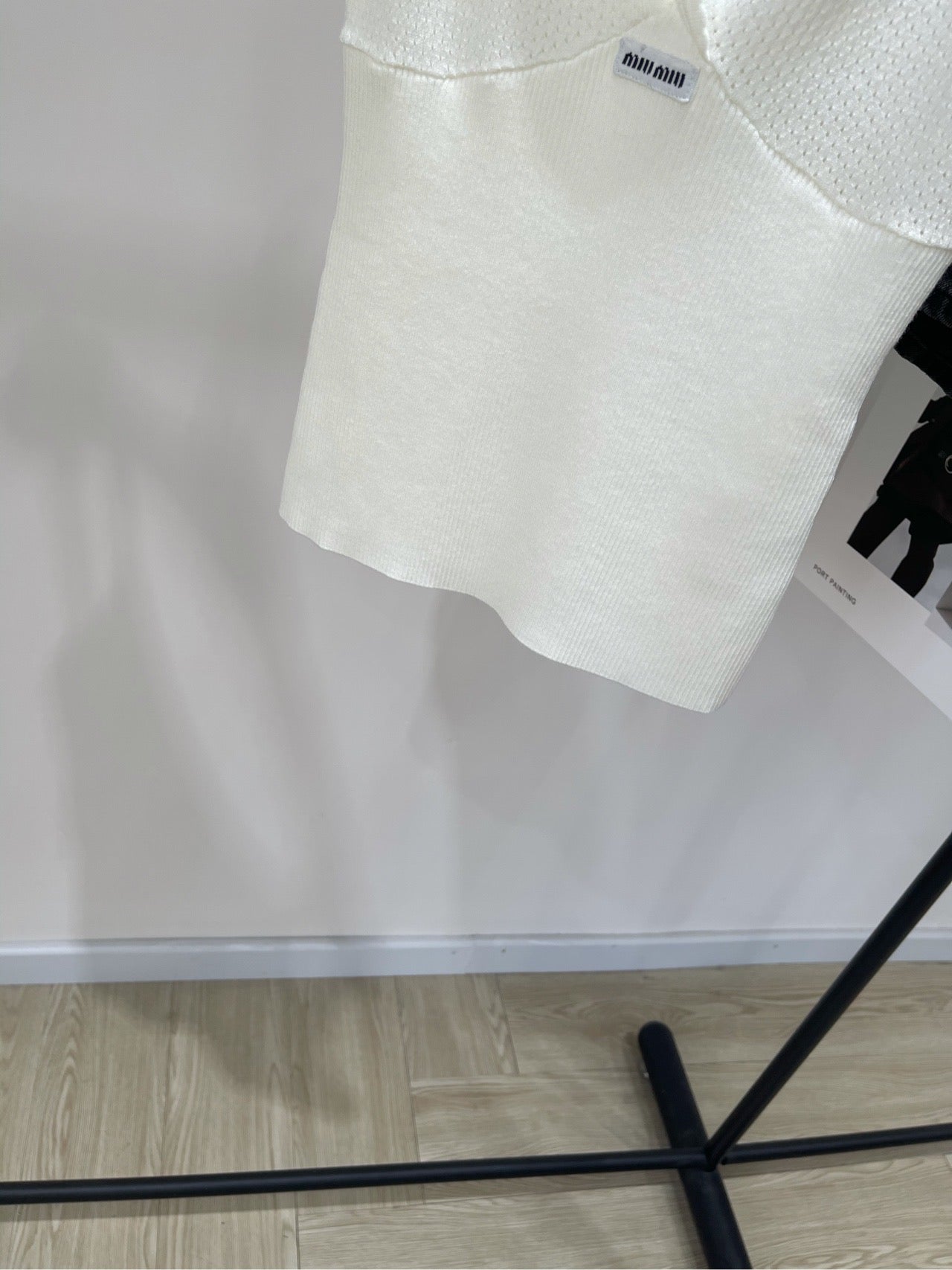 M 25 white logo deep V knitted camisole