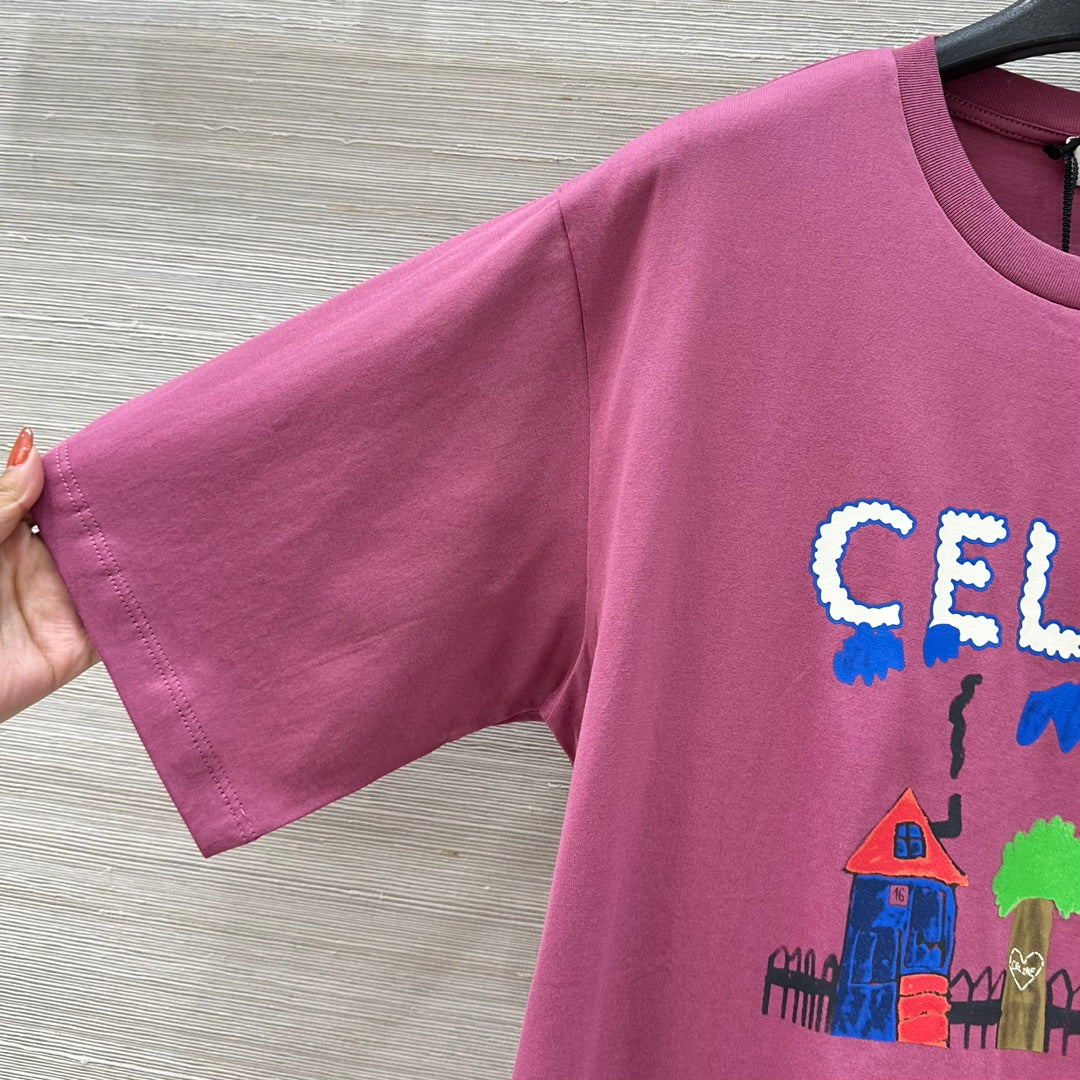 CE 25 Spring and Summer new style, childlike graffiti print round neck short-sleeved T-shirt!