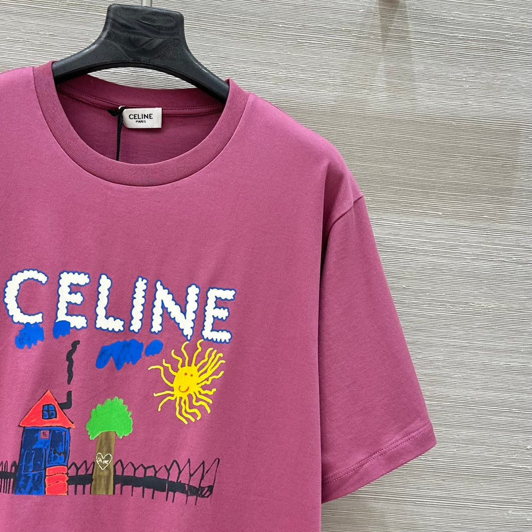 CE 25 Spring and Summer new style, childlike graffiti print round neck short-sleeved T-shirt!