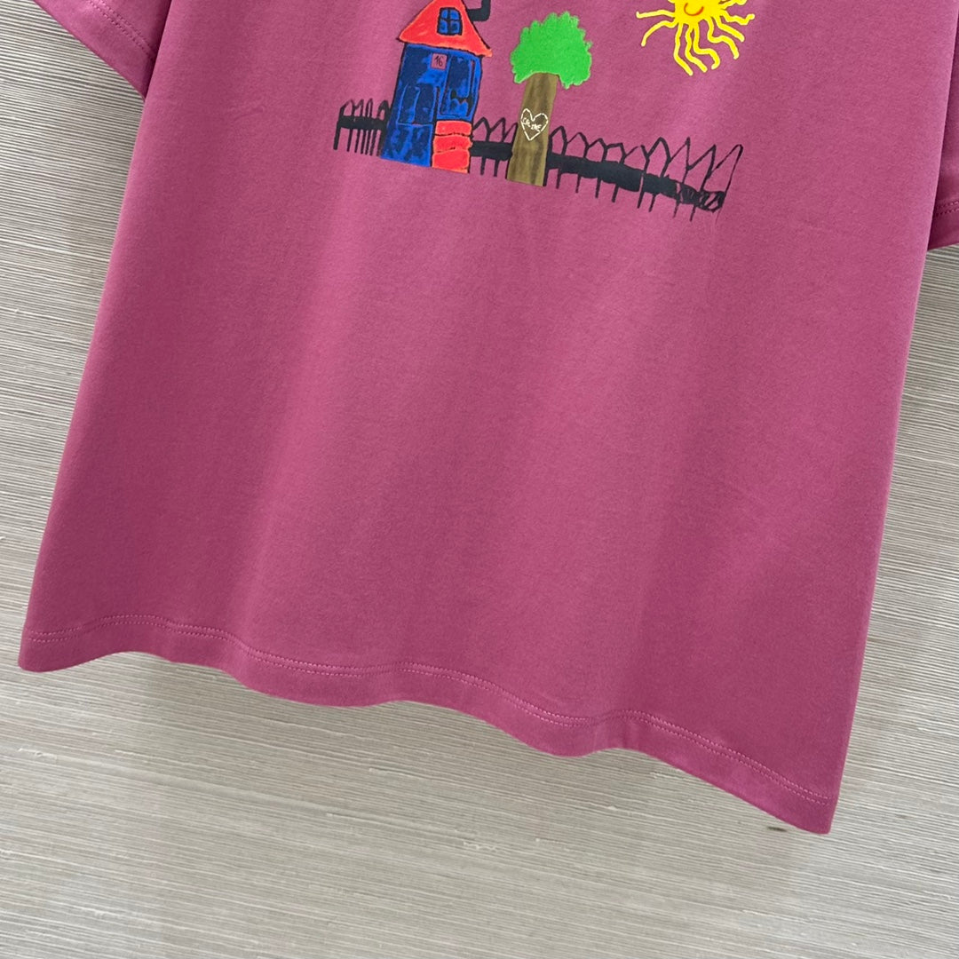 CE 25 Spring and Summer new style, childlike graffiti print round neck short-sleeved T-shirt!