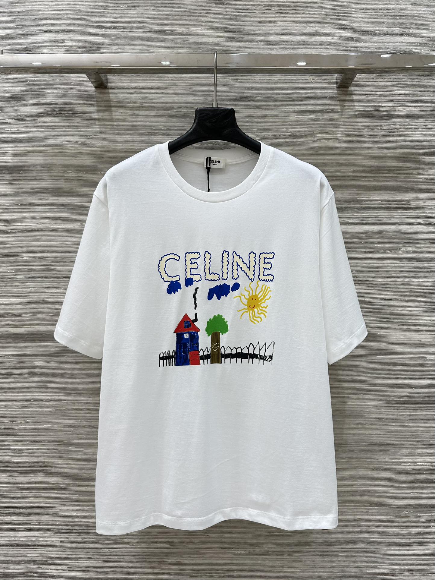 CE 25 Spring and Summer new style, childlike graffiti print round neck short-sleeved T-shirt!